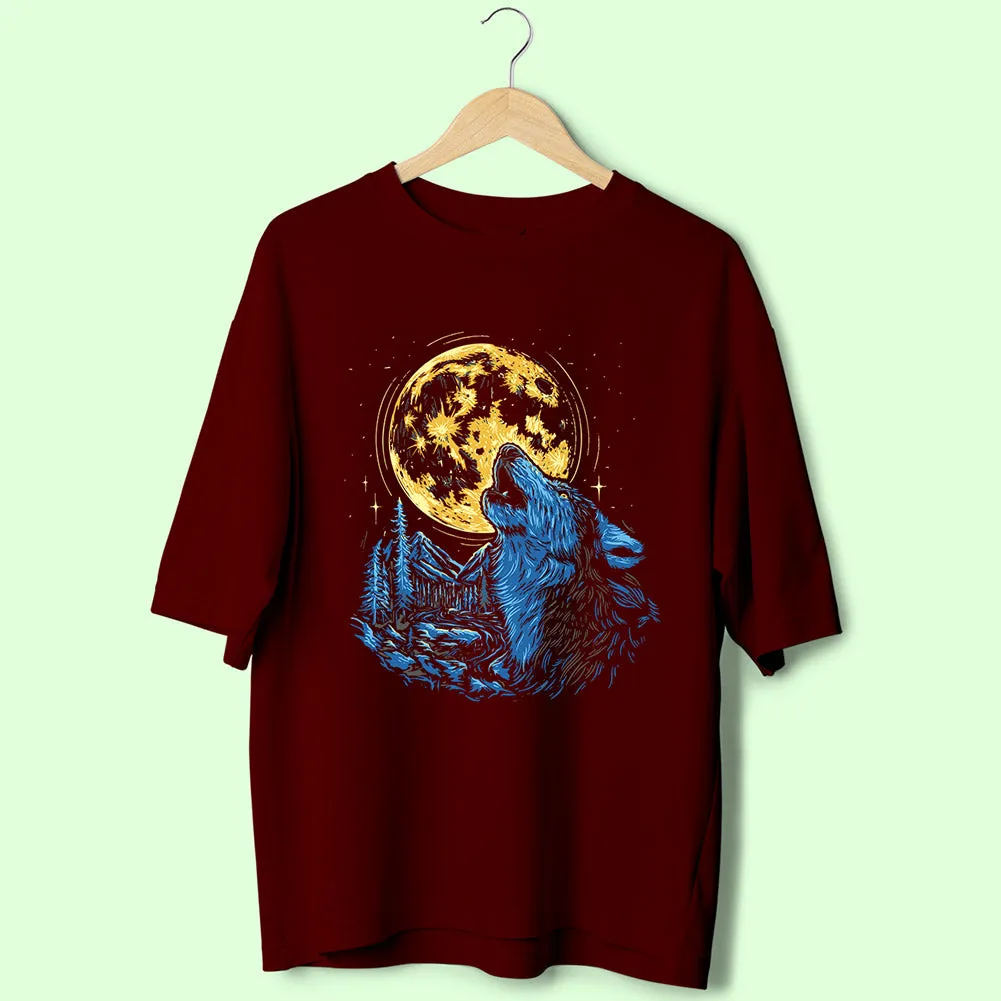 Full Moon Wolf (Front Print) Oversized T-Shirt