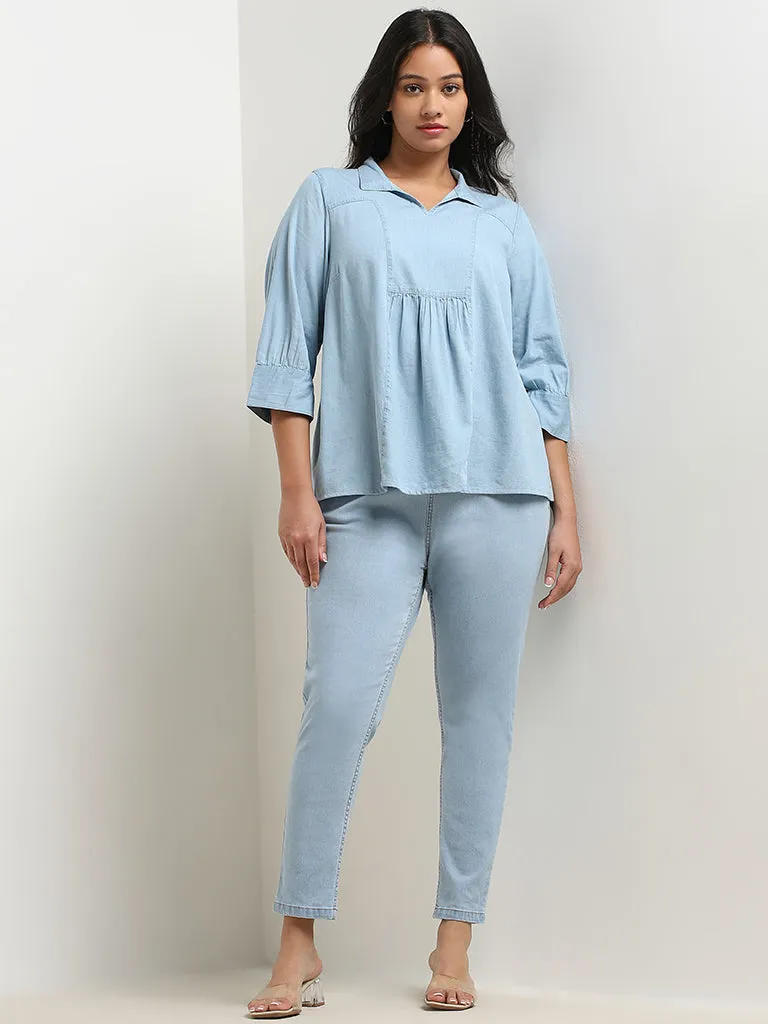 Gia Light Blue Chambray Cotton Blouse