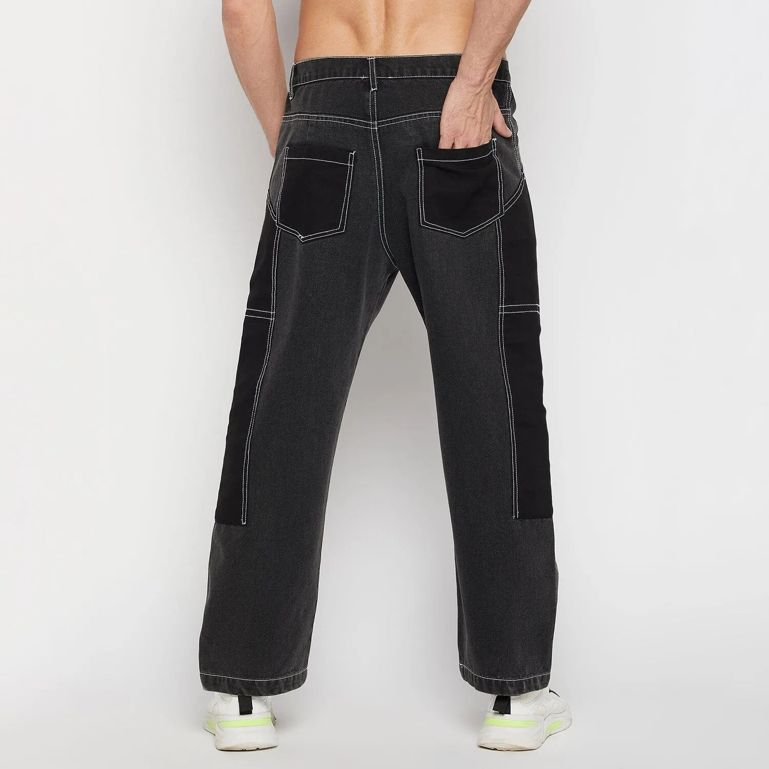 Grey Contrast Stitched Double Panel Jeans