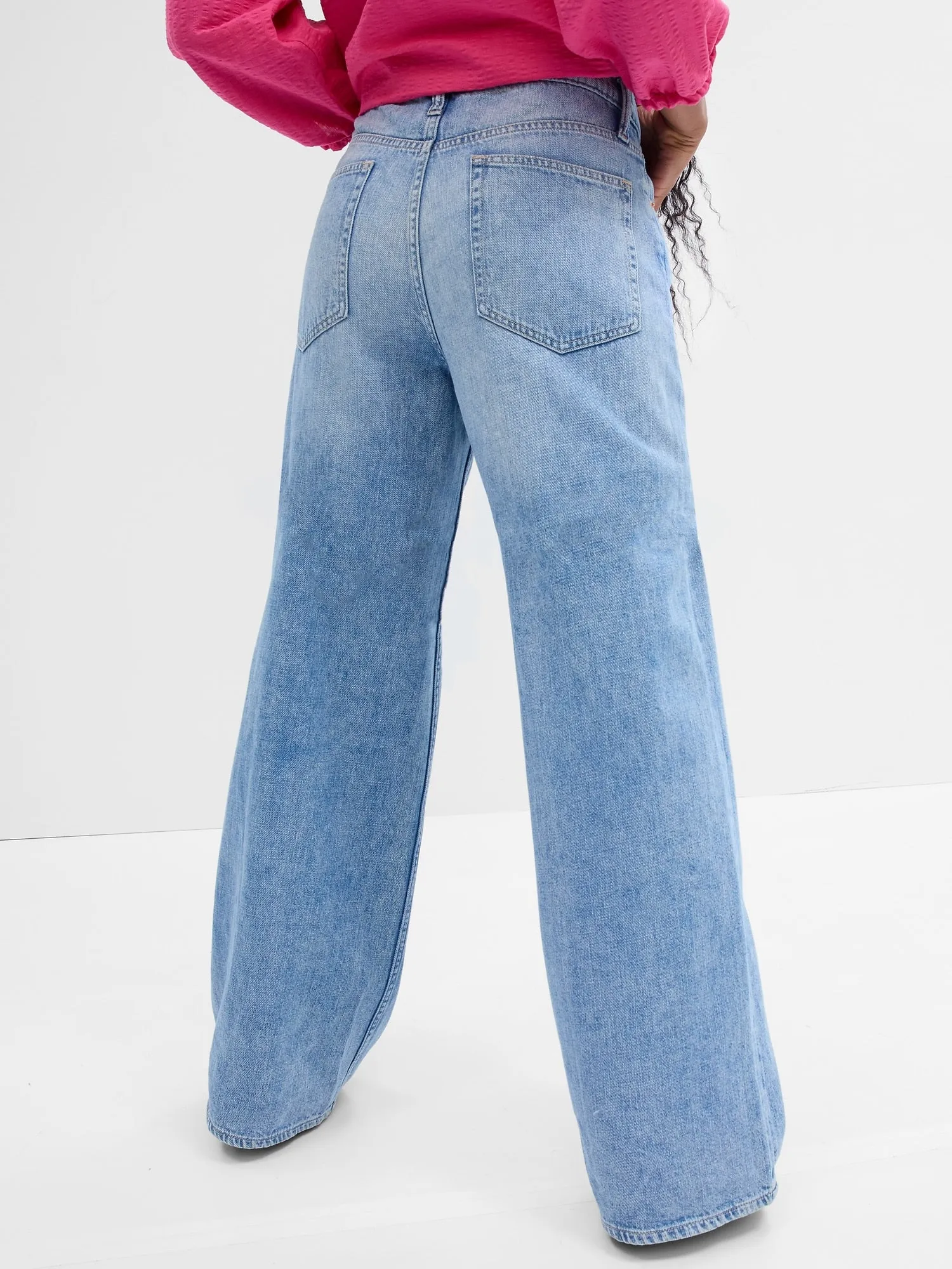 High Rise Destructed Wide-Leg Jeans with Washwell