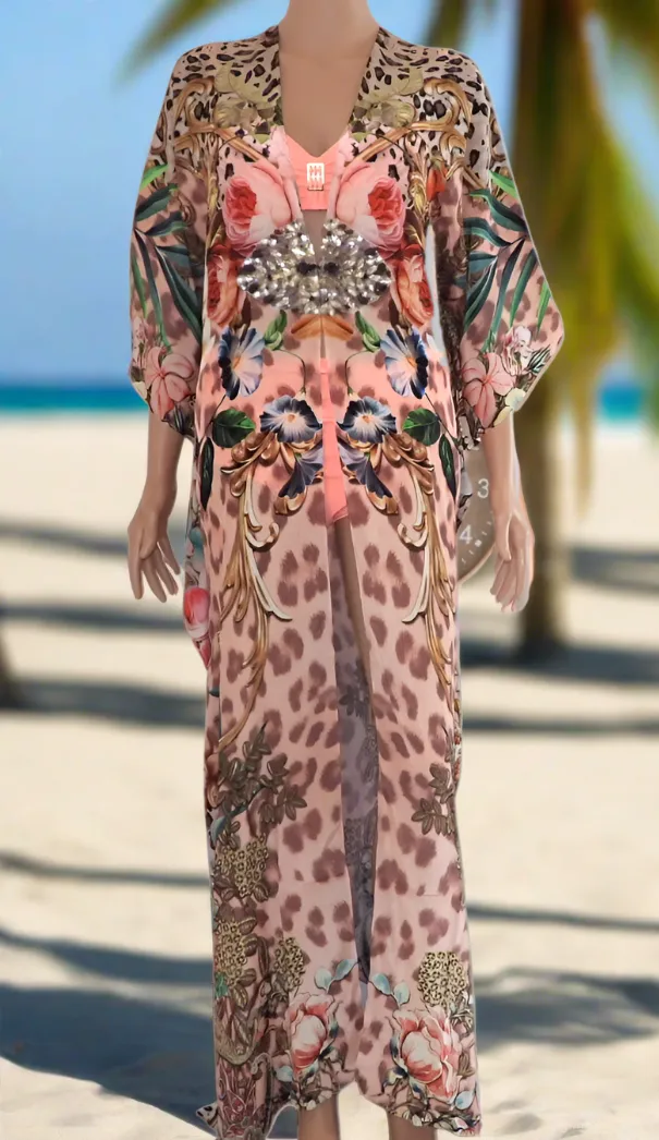 Hook Kaftan Coverup Floral Leopard