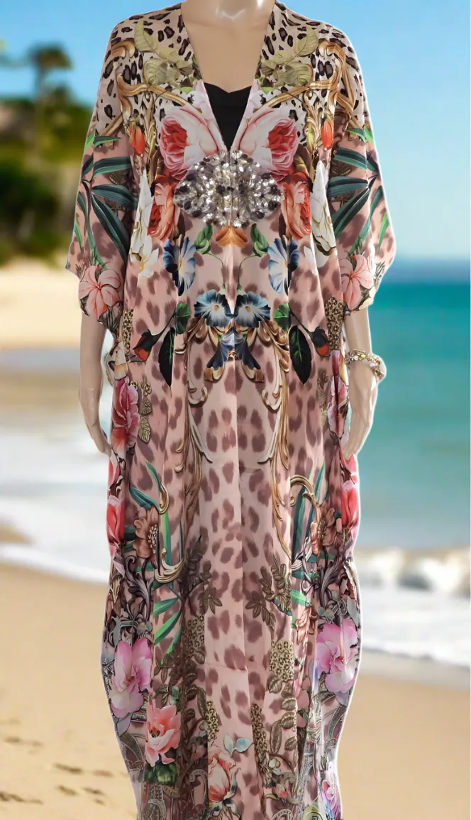 Hook Kaftan Coverup Floral Leopard