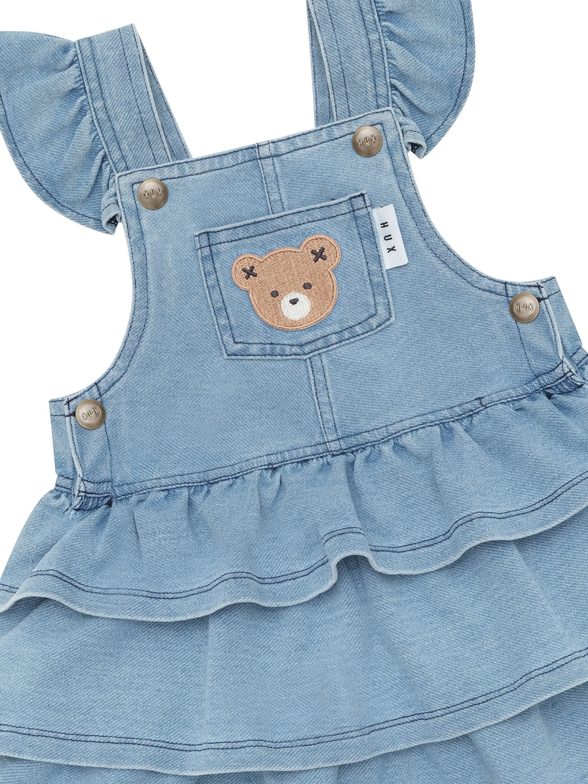 HUXBEAR KNIT DENIM FRILL PINAFORE