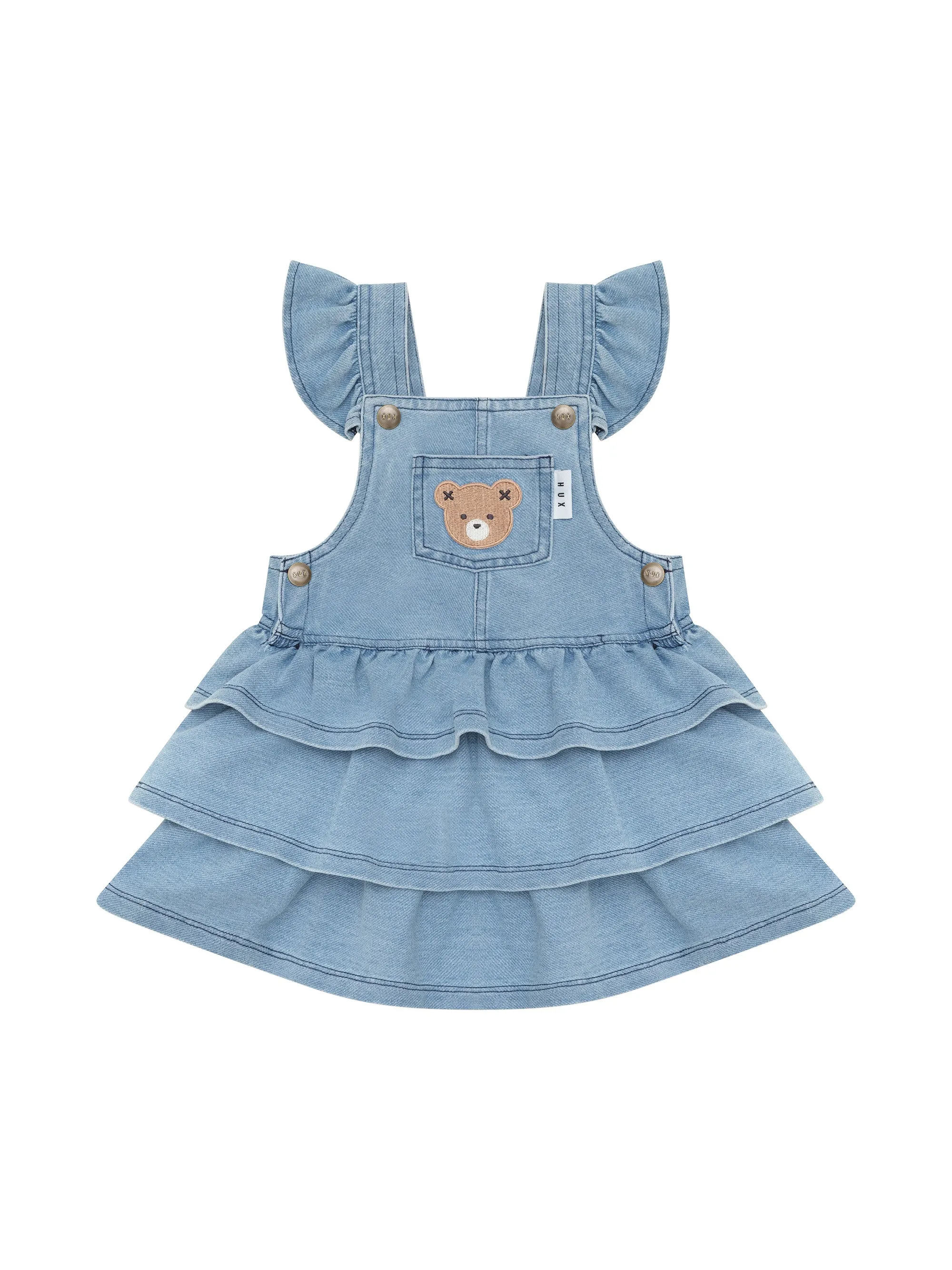 HUXBEAR KNIT DENIM FRILL PINAFORE