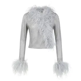 Isabella Feathers Rhinestone-Embellished Blouse