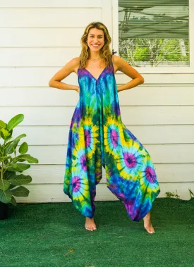 J66- Hand Dyed Wide Leg Boho Hippie Jumpsuits Rompers Pants with Pockets