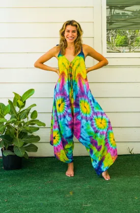 J78- Hand Dyed Wide Leg Boho Hippie Jumpsuits Rompers Pants with Pockets