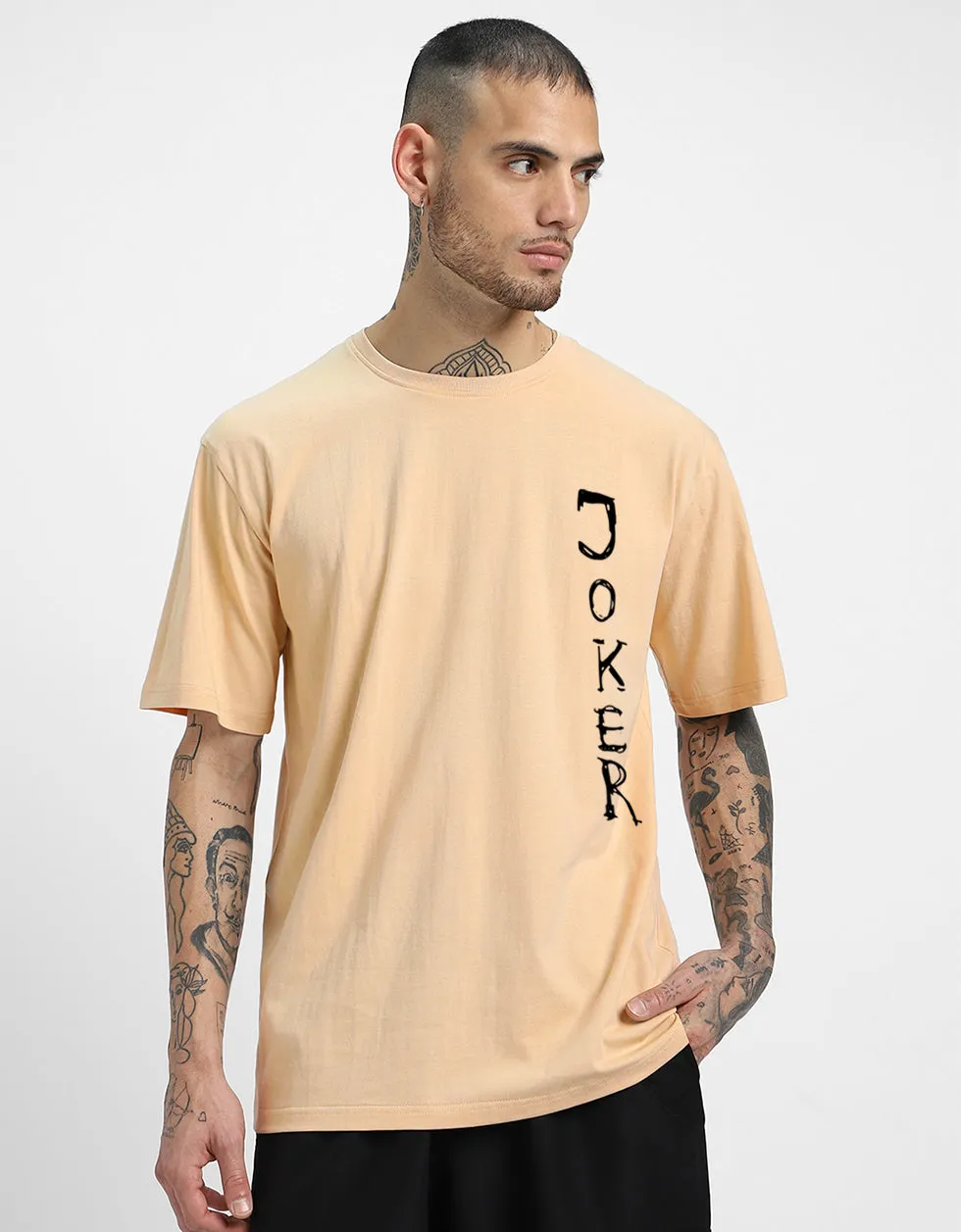 JOKER Printed Beige Oversized Back Puff Printed Tshirt