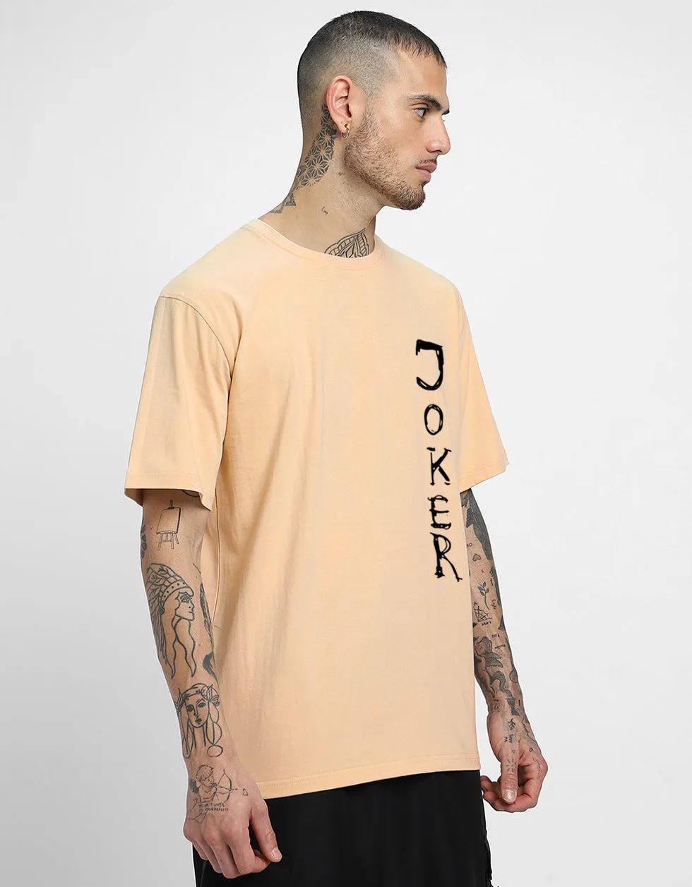 JOKER Printed Beige Oversized Back Puff Printed Tshirt