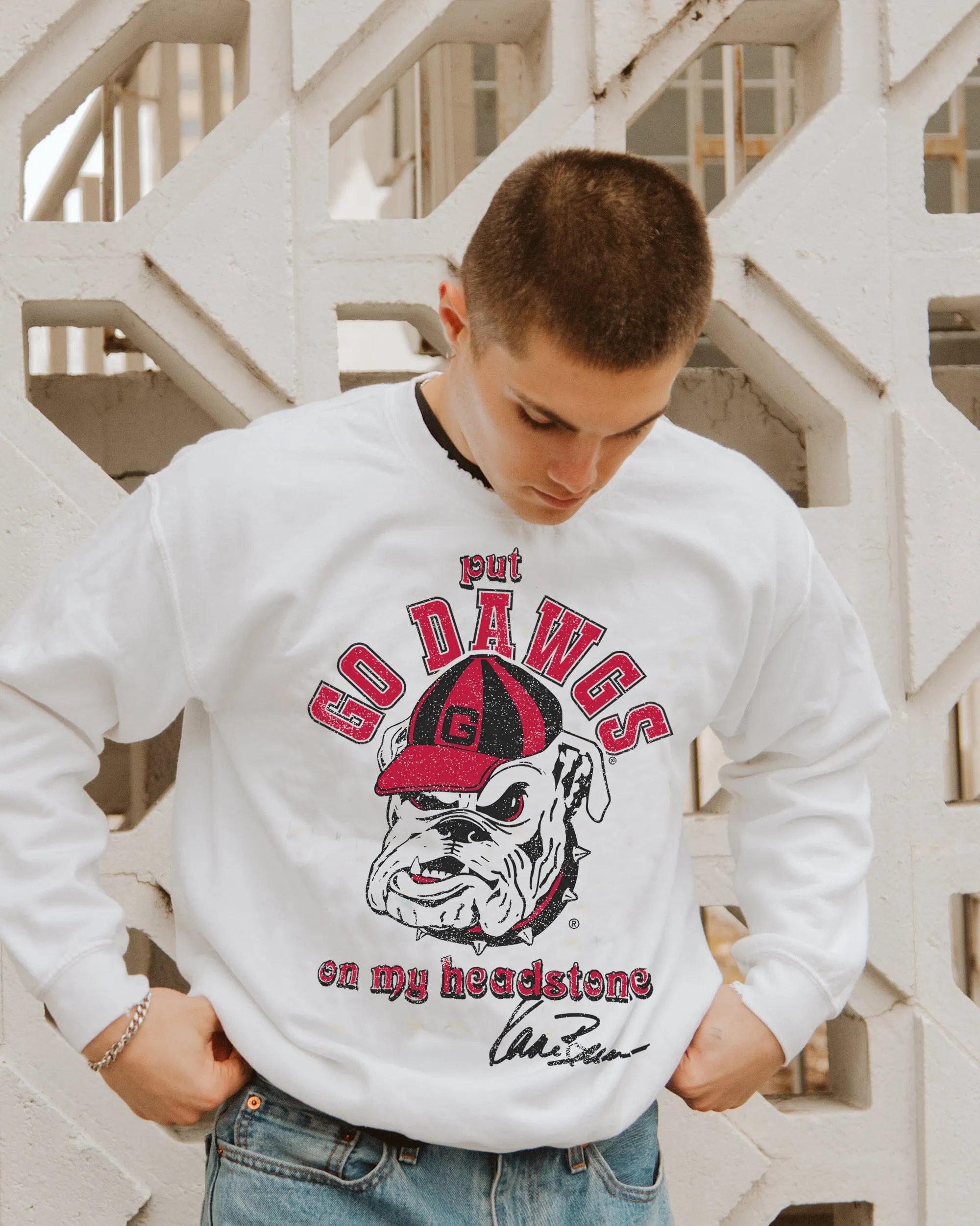 Kane Brown UGA Go Dawgs Headstone White Thrifted Sweatshirt