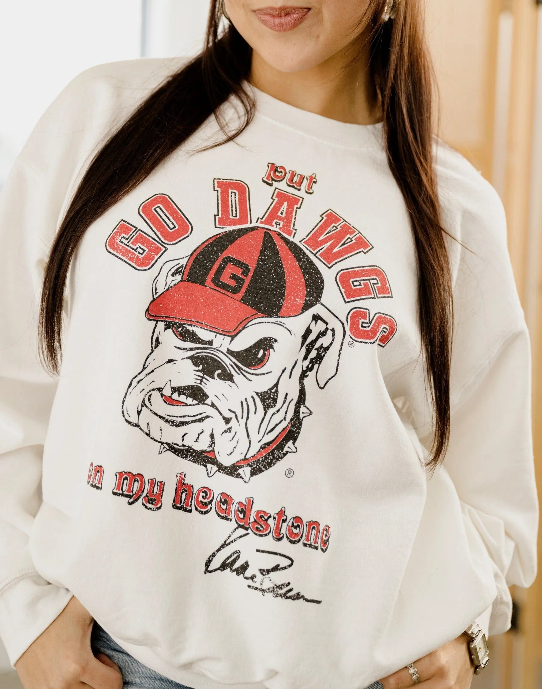 Kane Brown UGA Go Dawgs Headstone White Thrifted Sweatshirt