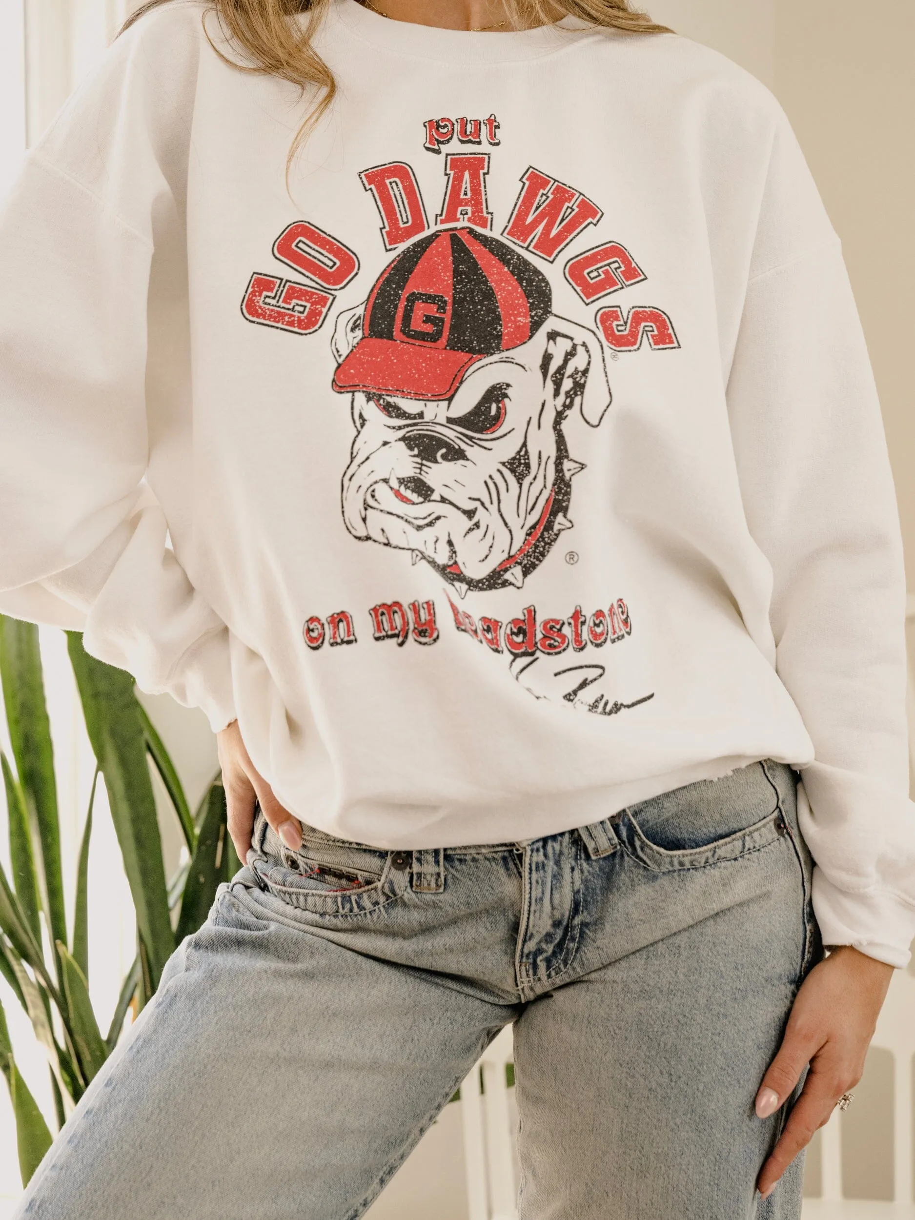 Kane Brown UGA Go Dawgs Headstone White Thrifted Sweatshirt