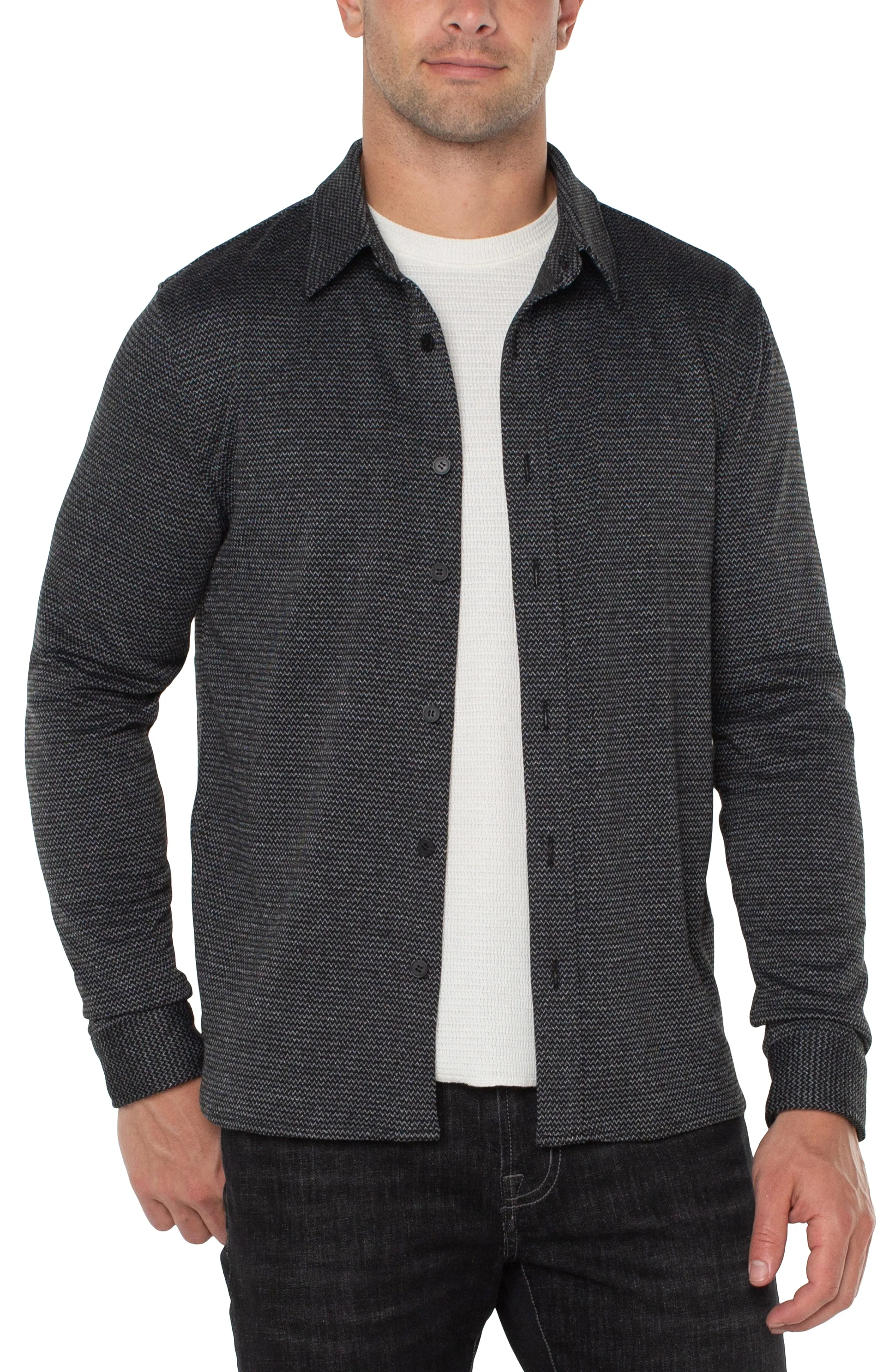 KNIT BUTTON UP LONG SLEEVE SHIRT