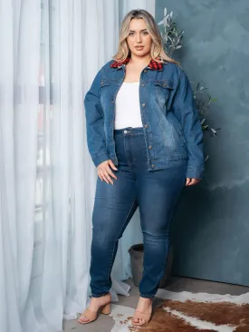 Like Love JOE1395X Denim PlusSize Jacket with Removable Collar