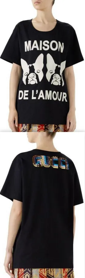 'Maison De Lamour' T-shirt with Bosco and Orso, Black