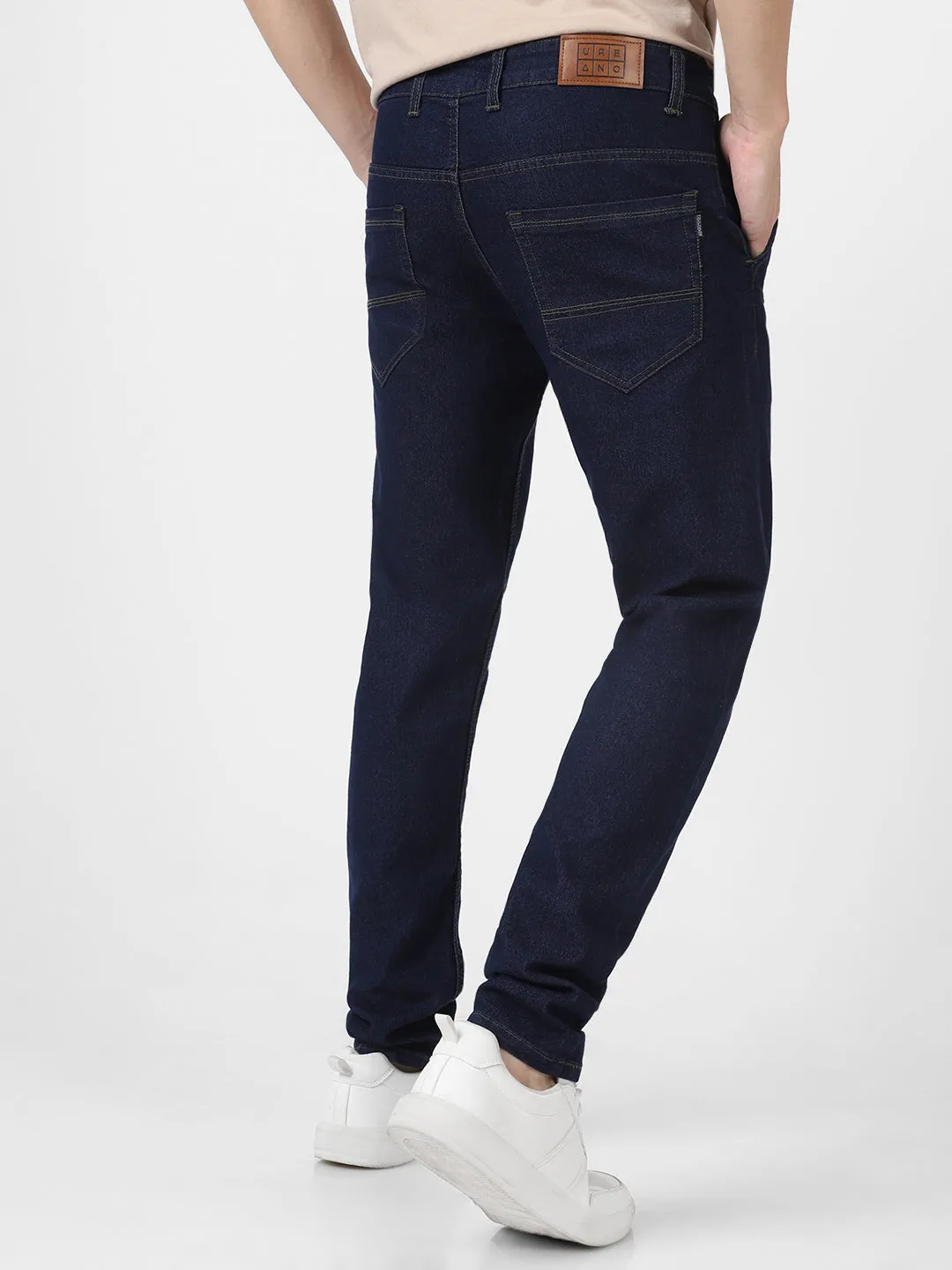 Men's Dark Blue Slim Fit Washed Jeans Stretchable