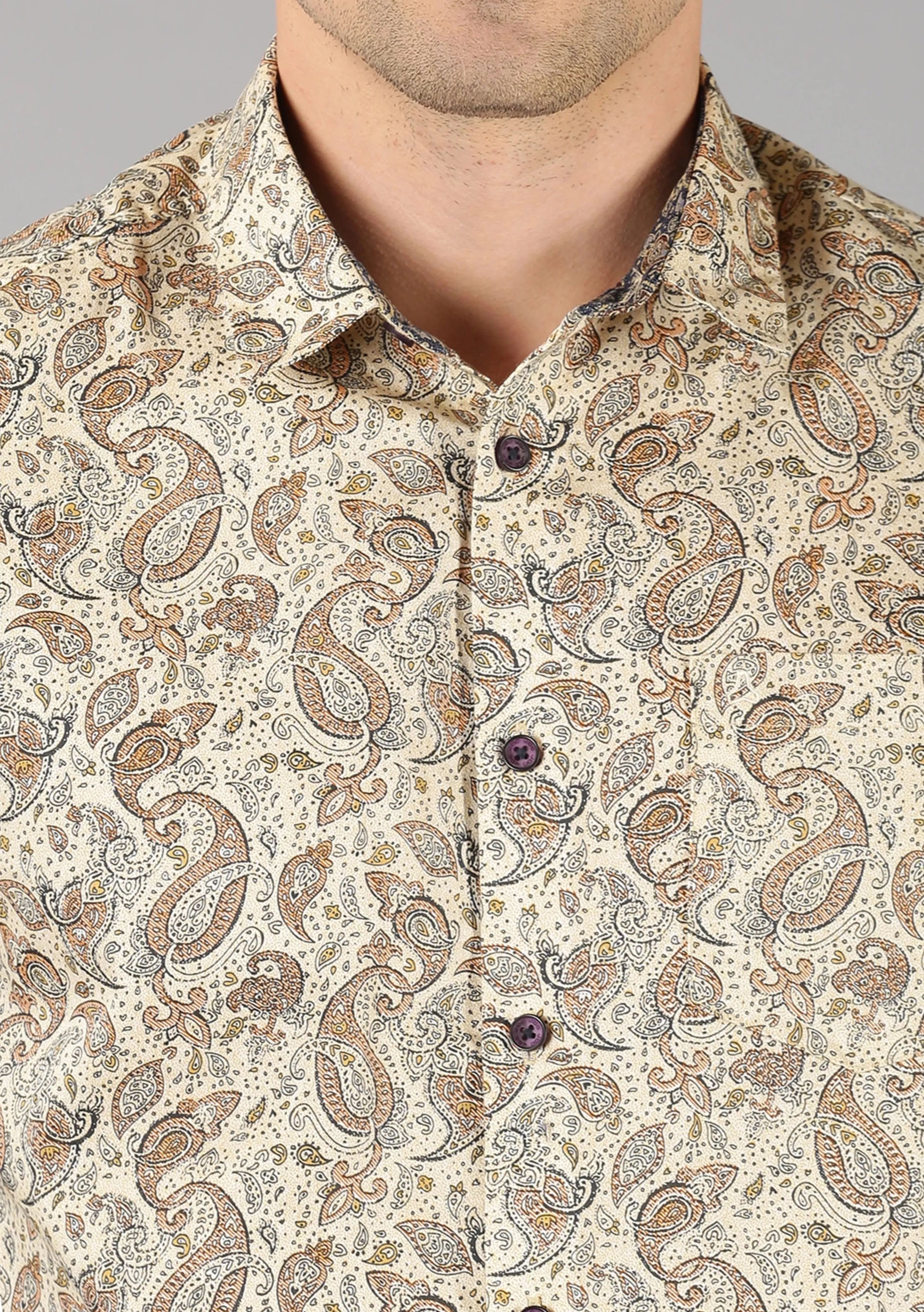 MEN'S ECRU PRINTED SLIM FIT SHIRT