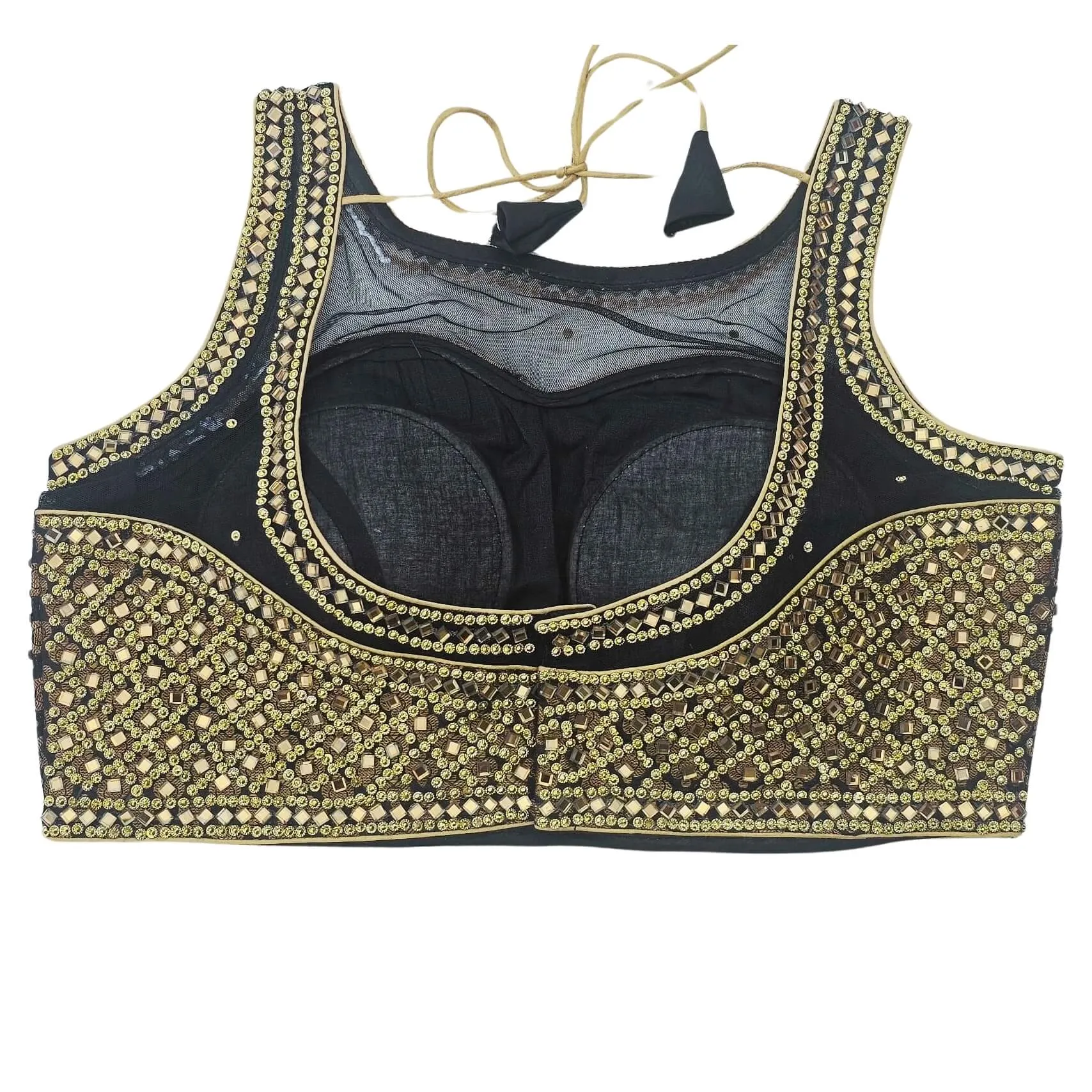 Mirror and Stonework Saree Blouse - Black