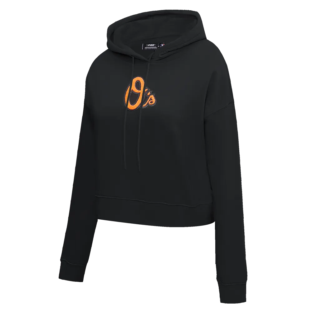 MLB BALTIMORE ORIOLES CLASSIC WOMEN'S FLC CROPPED PO HOODIE (BLACK)