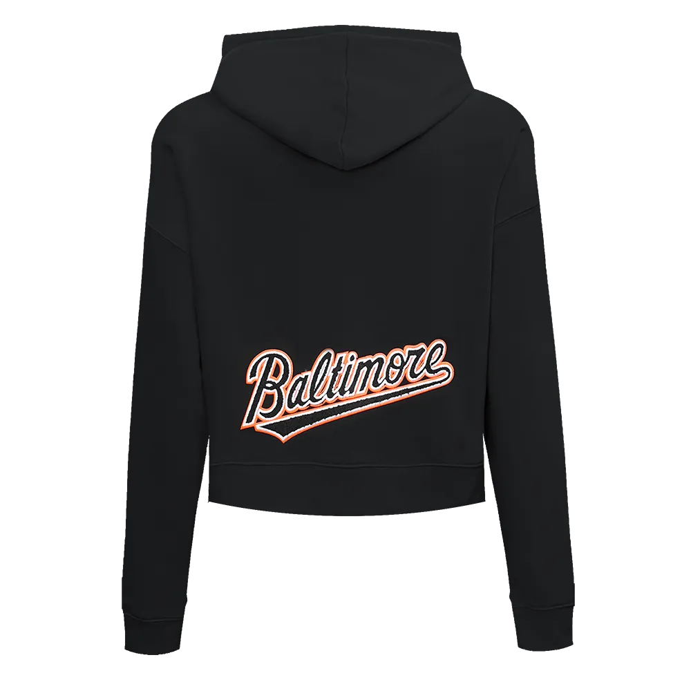 MLB BALTIMORE ORIOLES CLASSIC WOMEN'S FLC CROPPED PO HOODIE (BLACK)