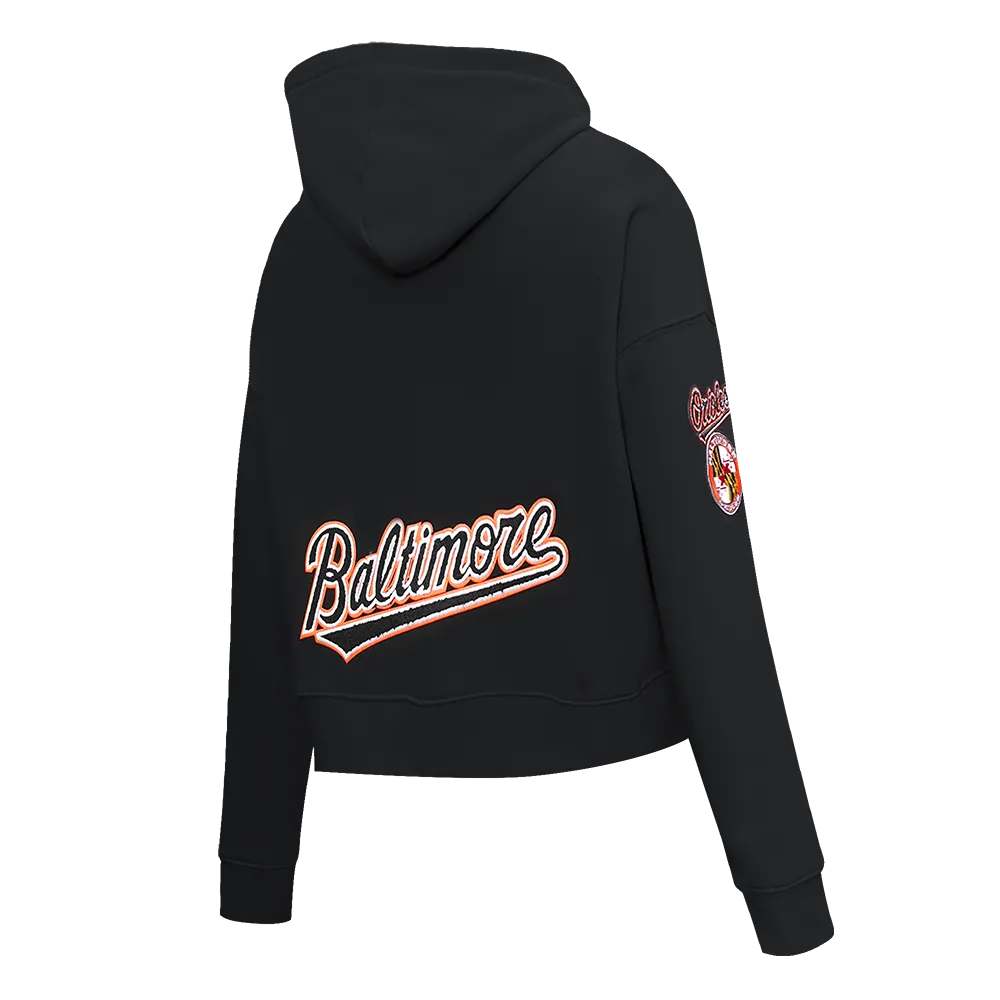 MLB BALTIMORE ORIOLES CLASSIC WOMEN'S FLC CROPPED PO HOODIE (BLACK)