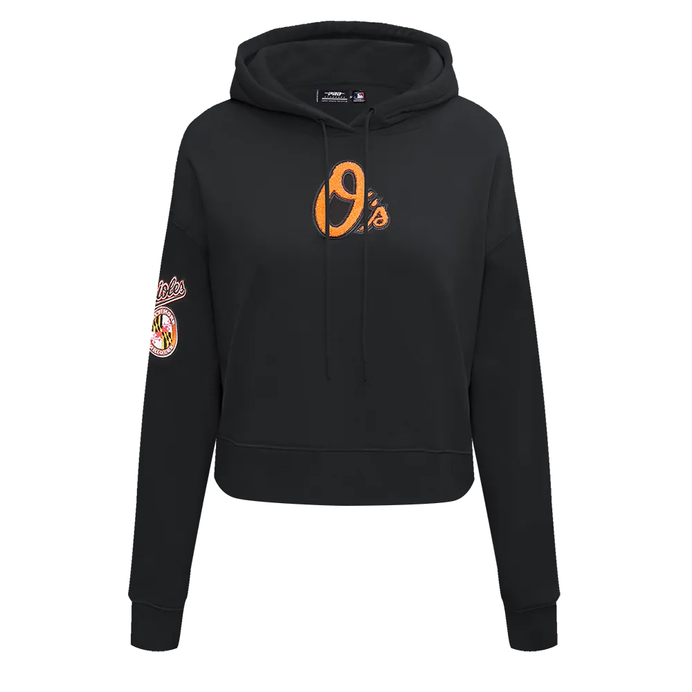 MLB BALTIMORE ORIOLES CLASSIC WOMEN'S FLC CROPPED PO HOODIE (BLACK)