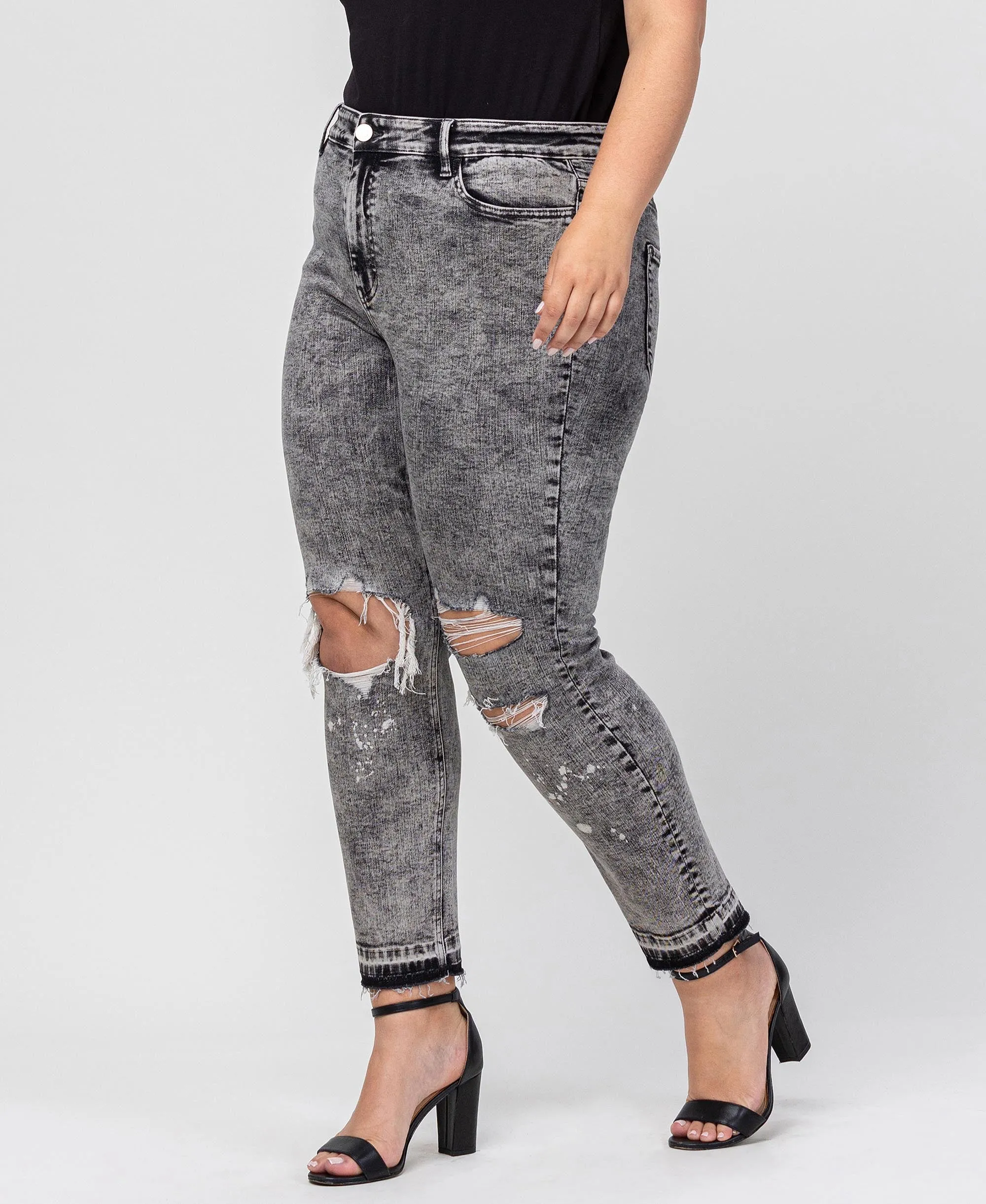 Morning Light - Plus Mid Rise Distressed Ankle Skinny Jeans