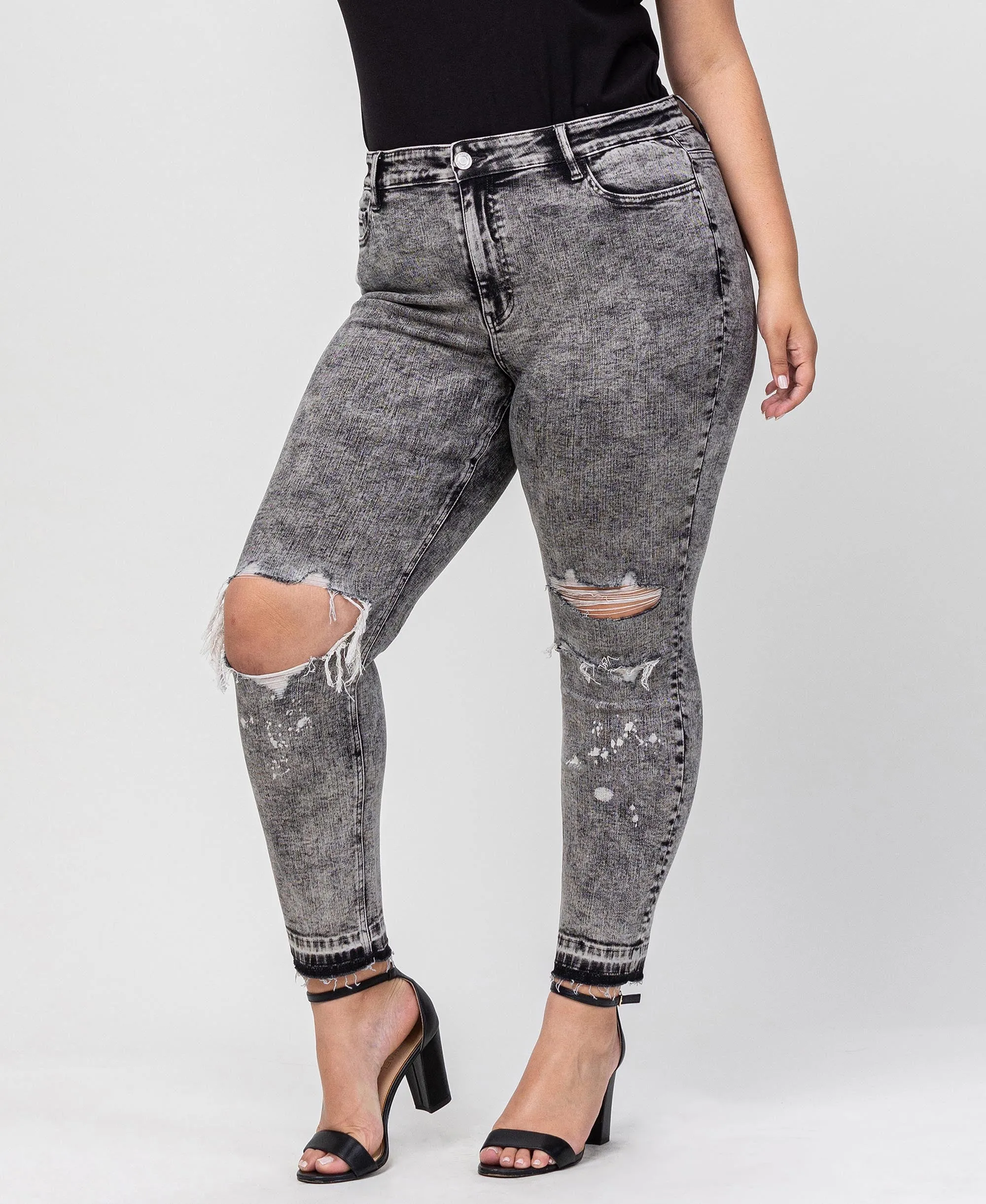 Morning Light - Plus Mid Rise Distressed Ankle Skinny Jeans