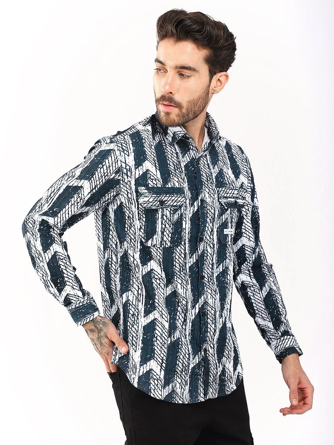 Multi Mosaic Motif Teal Shirt