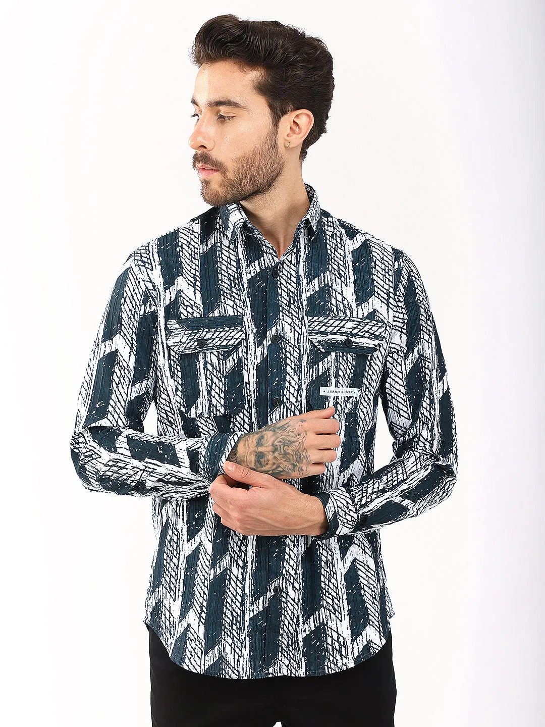 Multi Mosaic Motif Teal Shirt