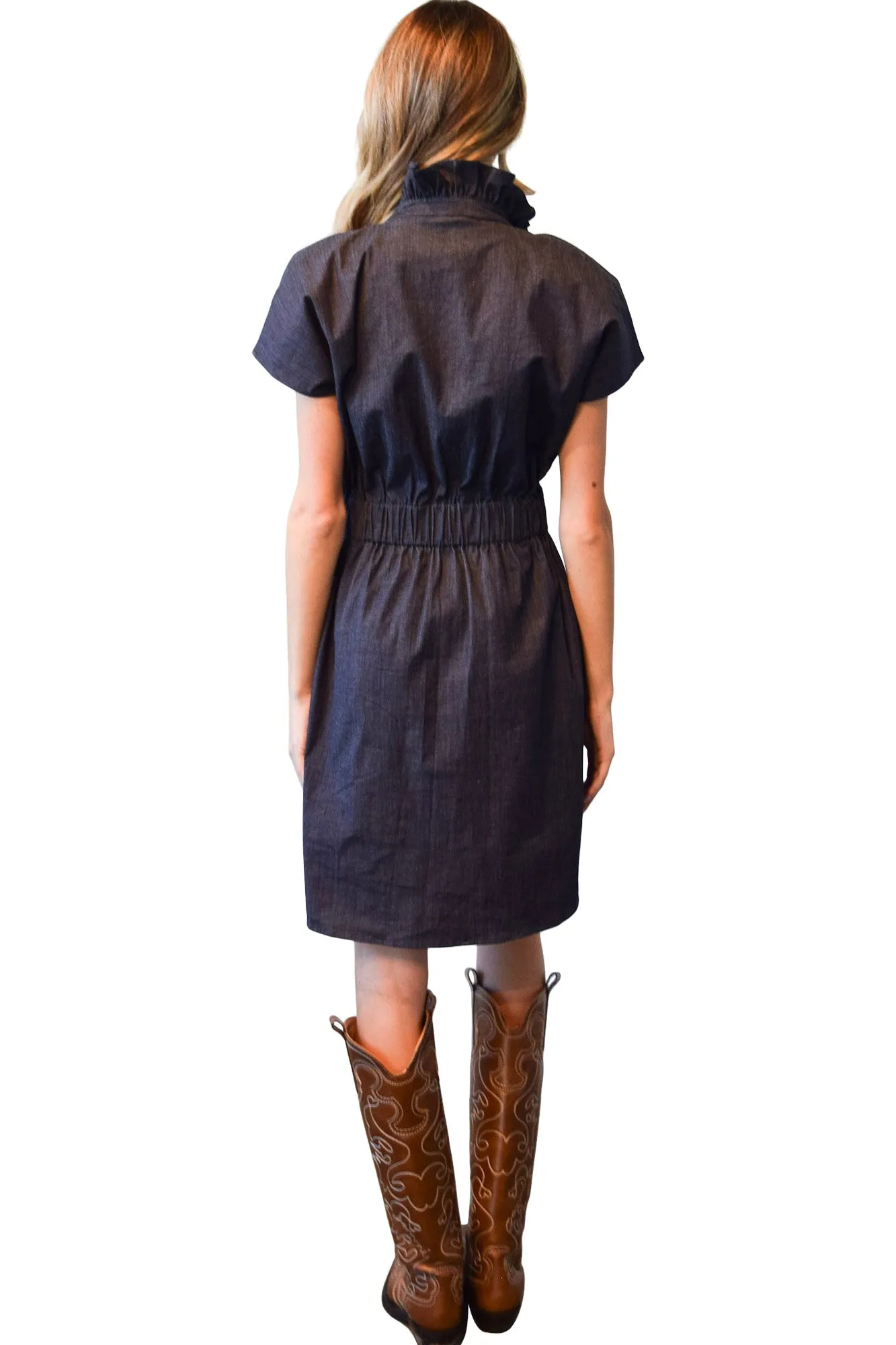 Never A Wallflower Vicki Elastic Waist Dress Dark Blue Denim