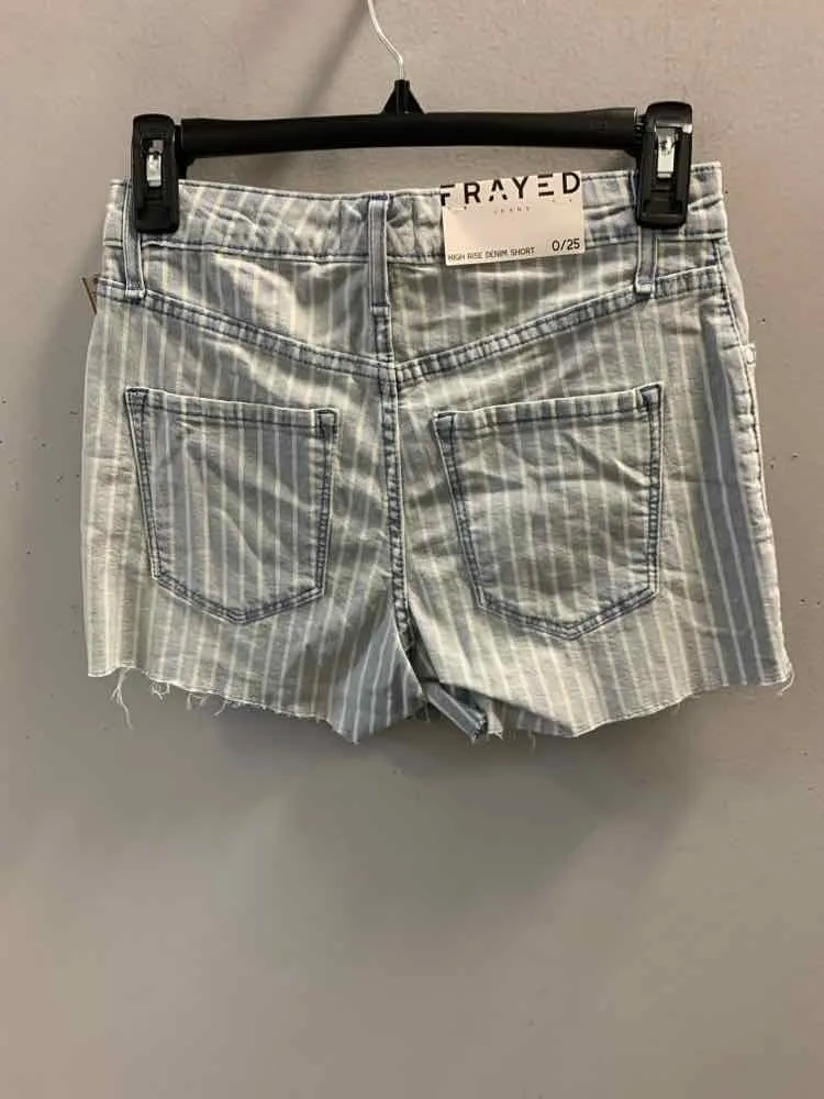 NWT Size 0 FRAYED BOTTOMS LT BLU/CRM Stripe SHORT Shorts