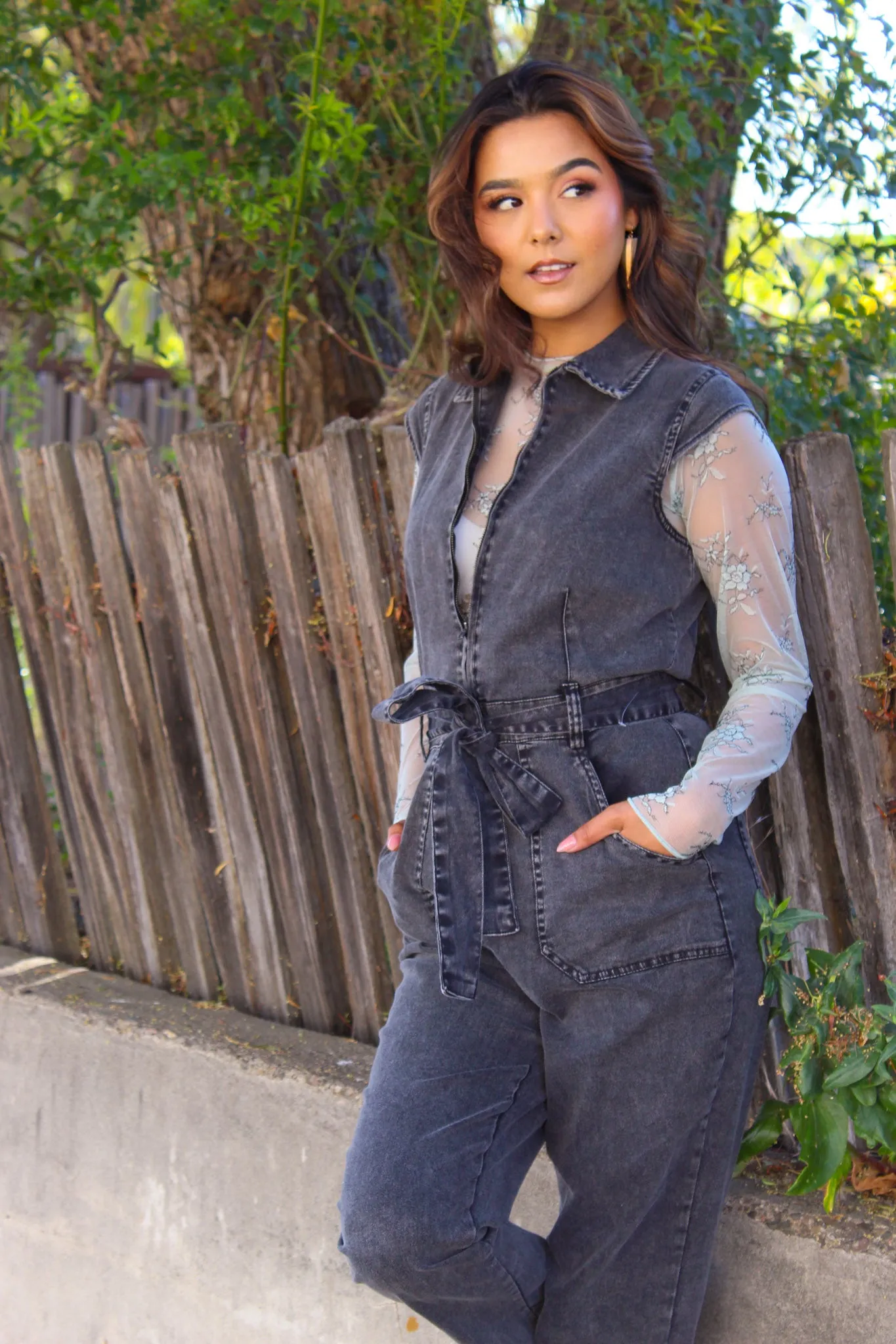 Old Soul Cap Sleeve Belted Jumpsuit - Vintage Black