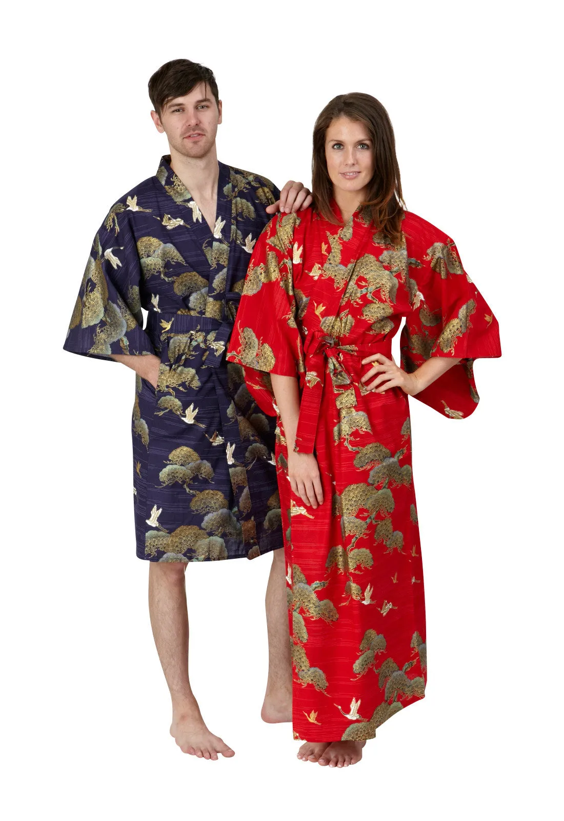 Pines & Cranes Womens Long Cotton Kimono