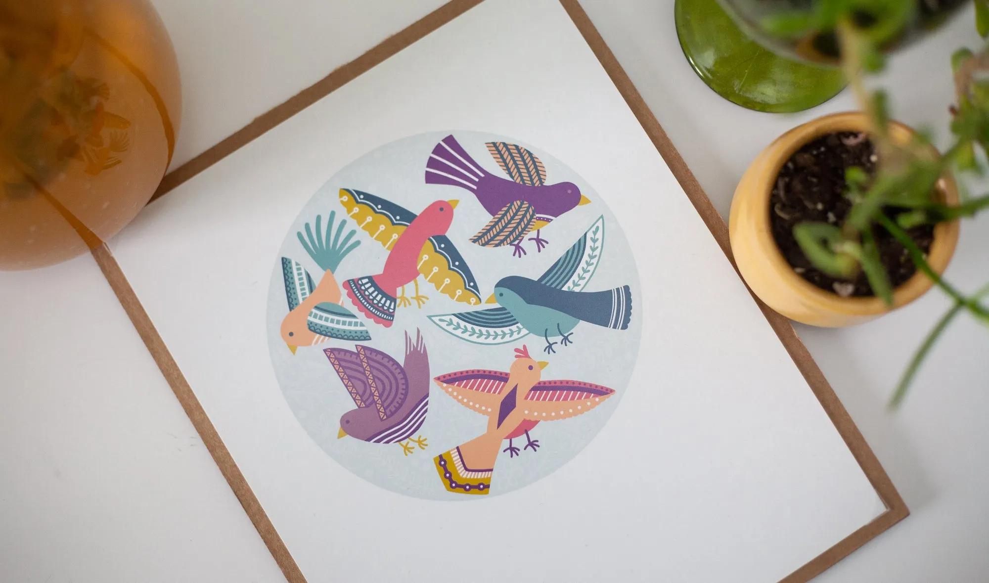 playful birds in a circle art print, bay beach happy hour digital art print, bird art for your wall