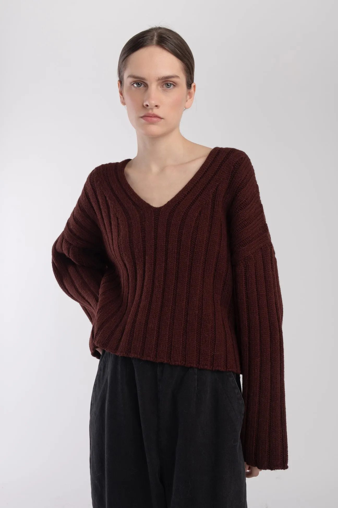 Plum Cropped Rib Pullover