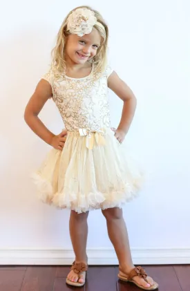 Popatu Little Girls Gold Floral Sequin Petti Dress