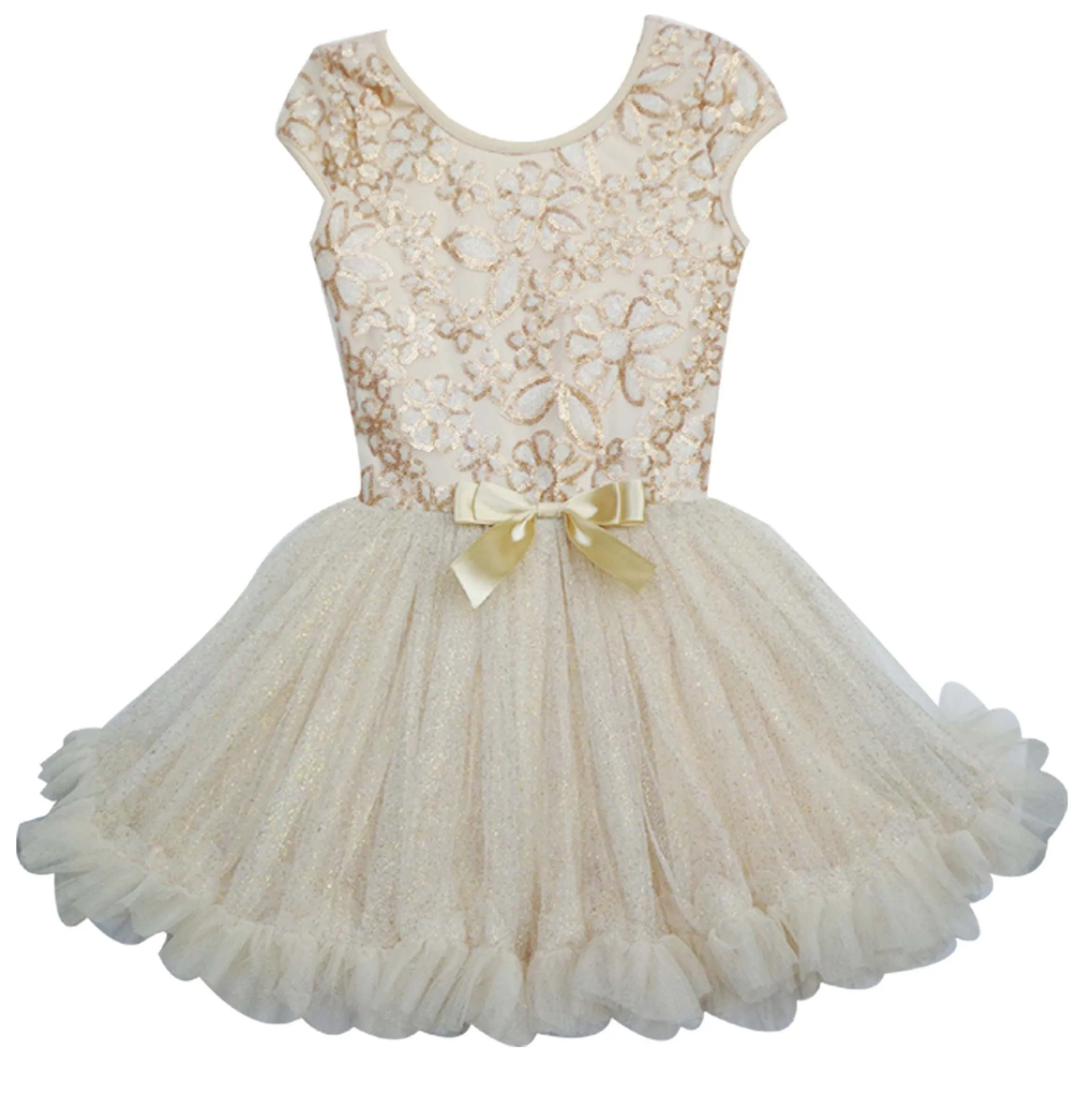 Popatu Little Girls Gold Floral Sequin Petti Dress