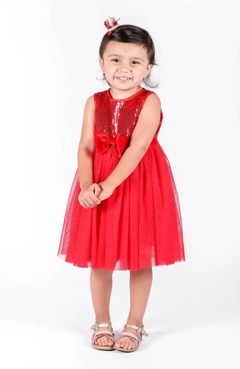 Popatu Little Girls Sequins Big Bow Tulle Dress