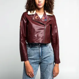 Rebel Faux Leather Cropped Moto Jacket