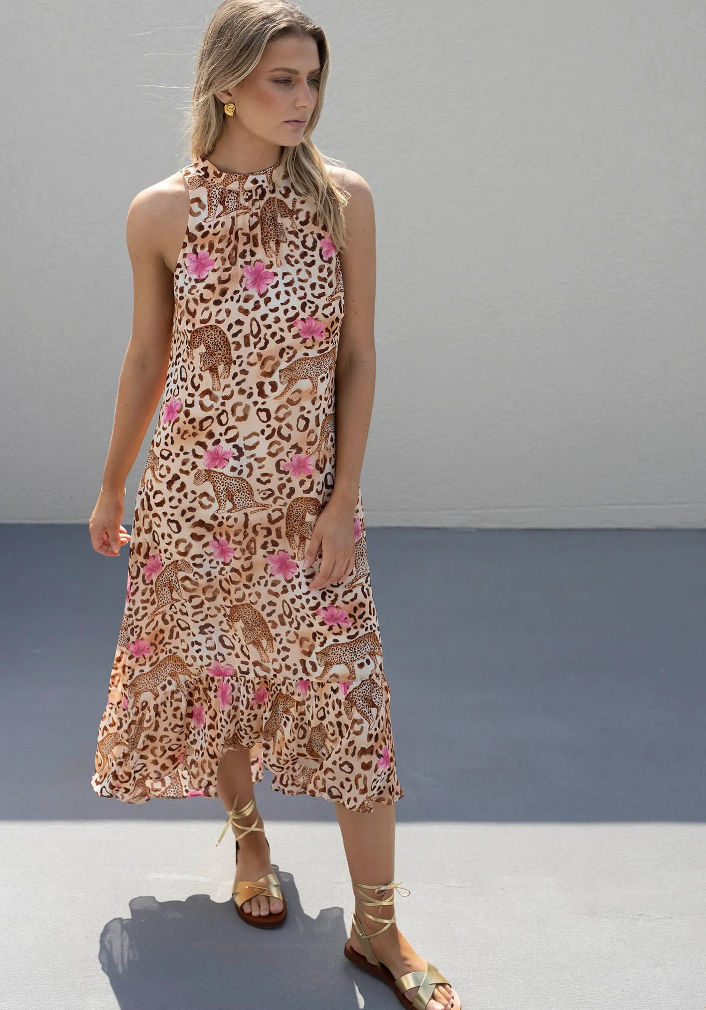 Resort Leopard Sleeveless Midi Dress