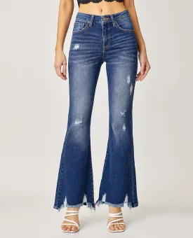 Risen High Rise Distressed Flare Jeans