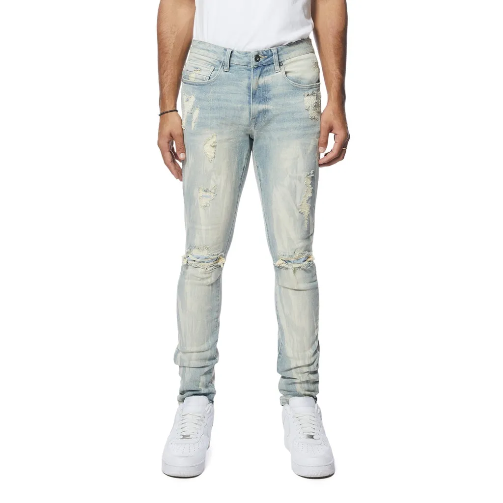 Rooting Effect Slim Tapered Denim Jeans - Seville Blue