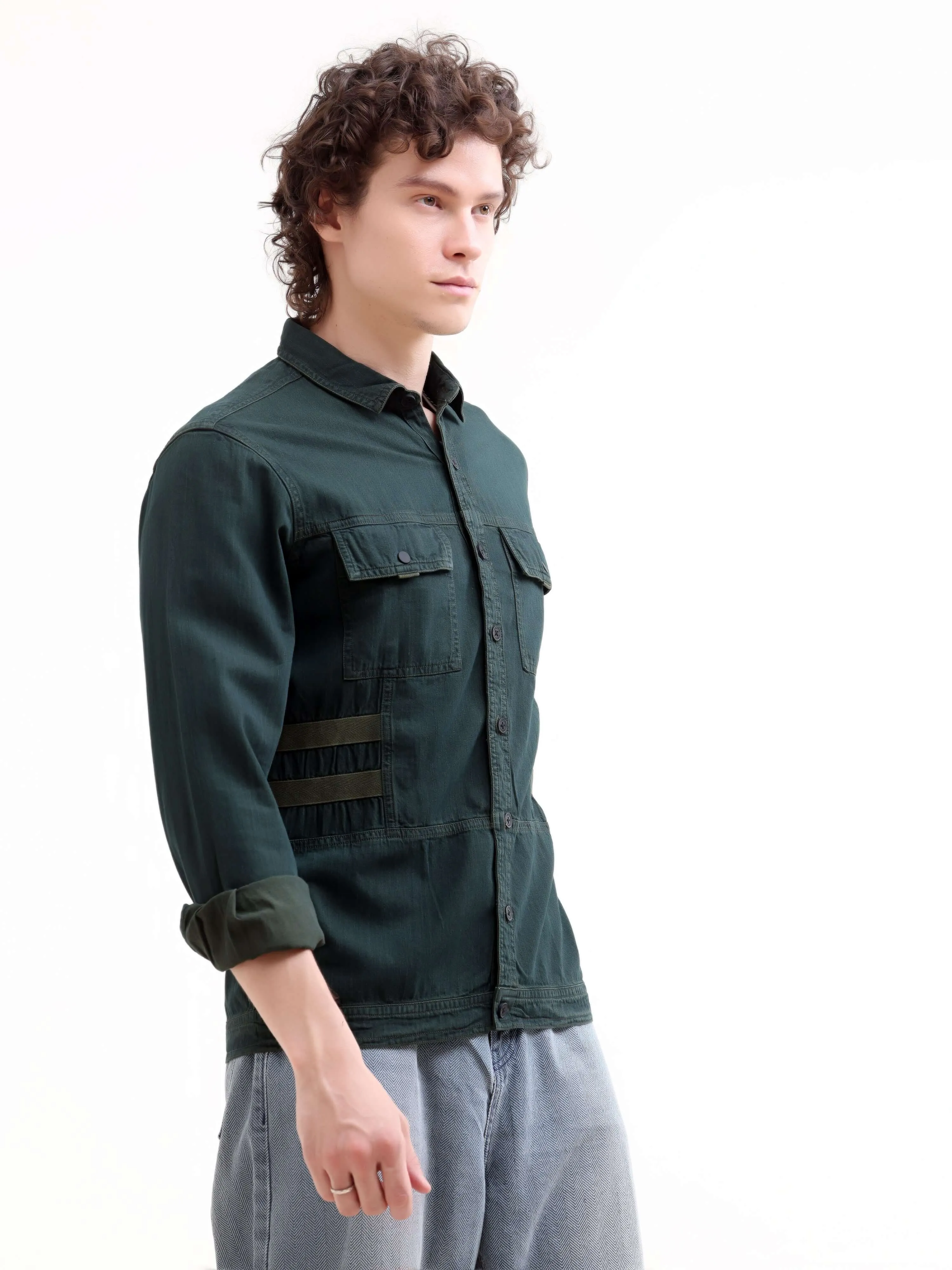 Stylish Eco-Friendly Green Denim Overshirt by Rubans