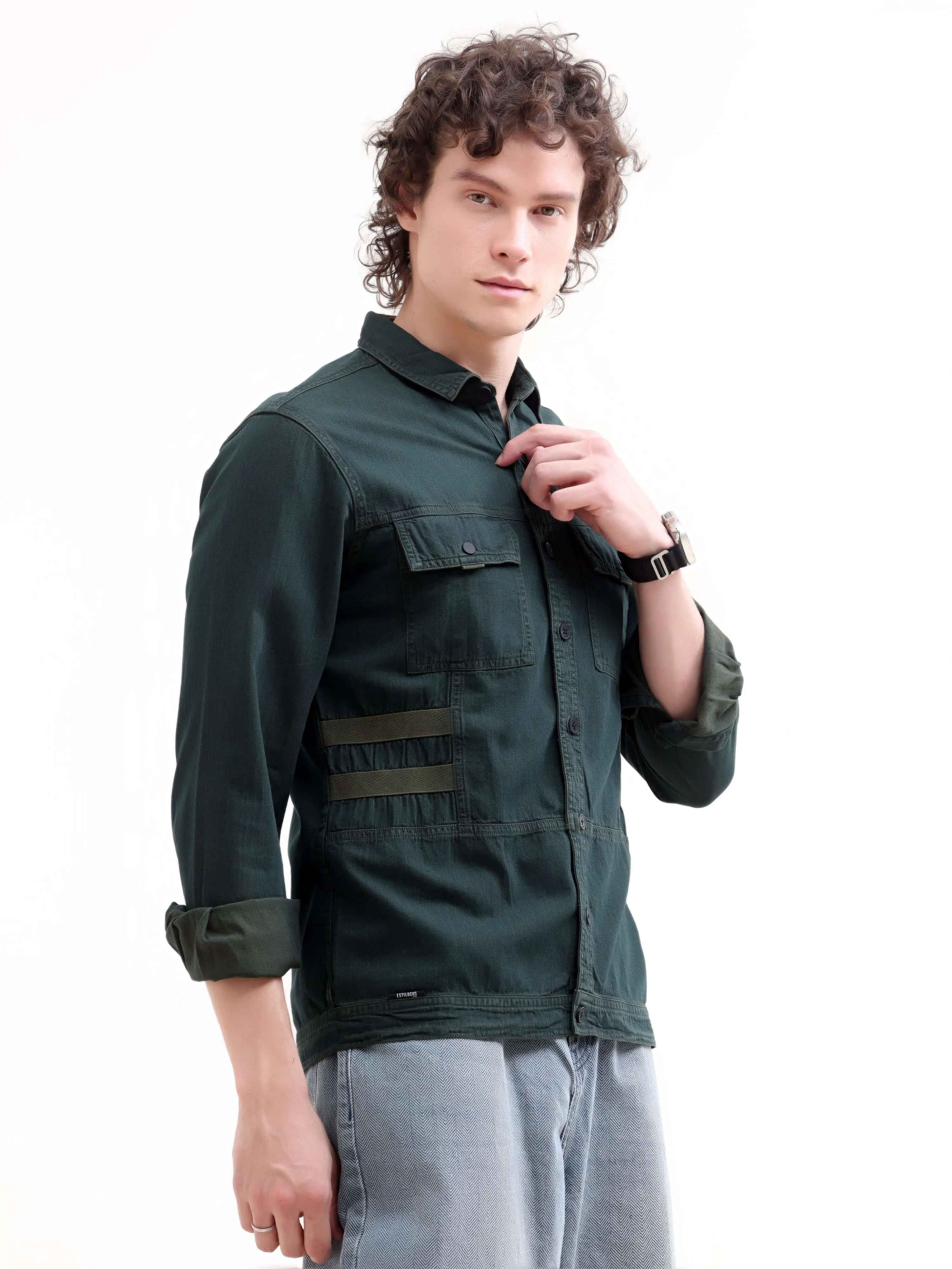 Stylish Eco-Friendly Green Denim Overshirt by Rubans