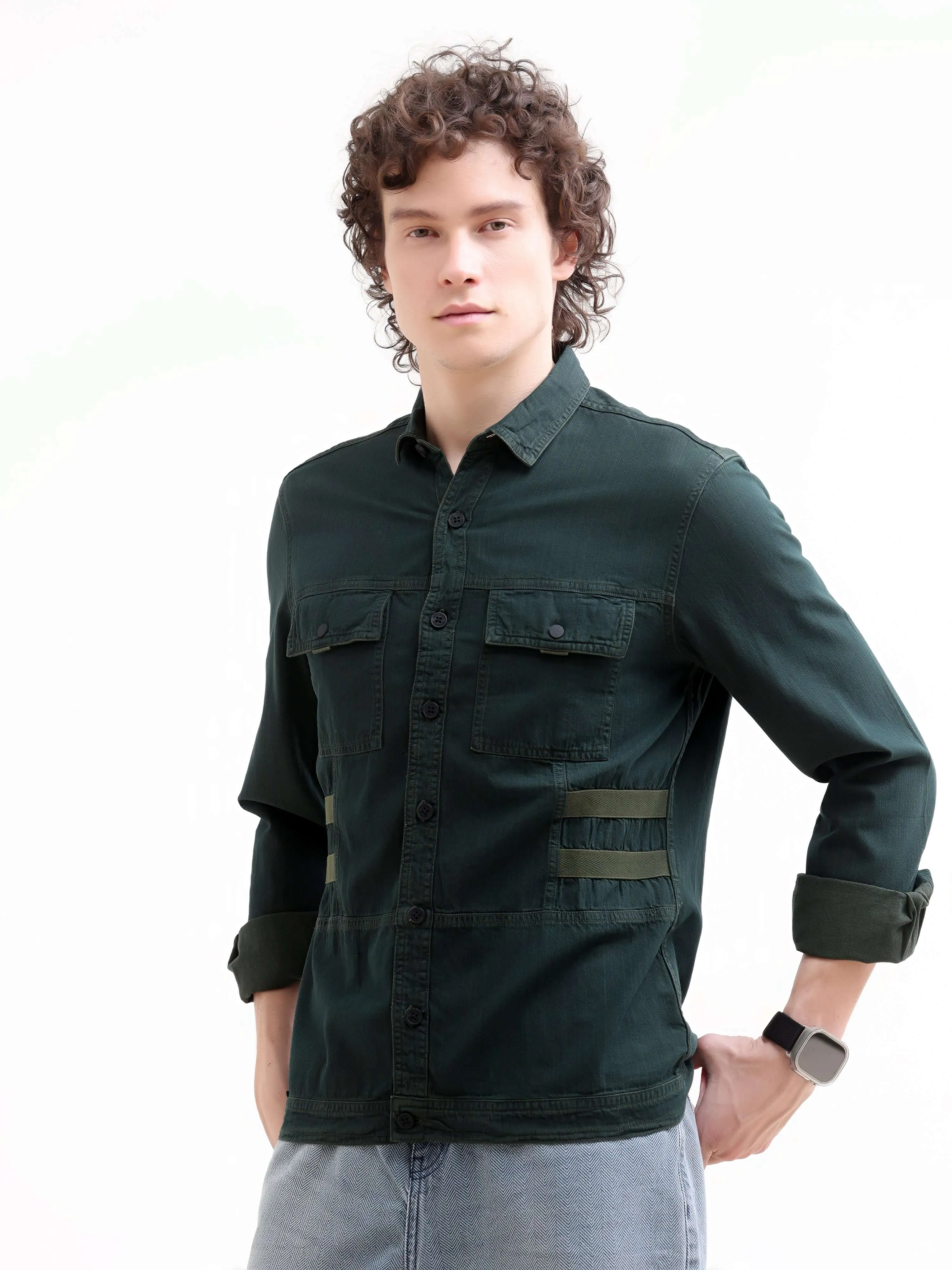 Stylish Eco-Friendly Green Denim Overshirt by Rubans