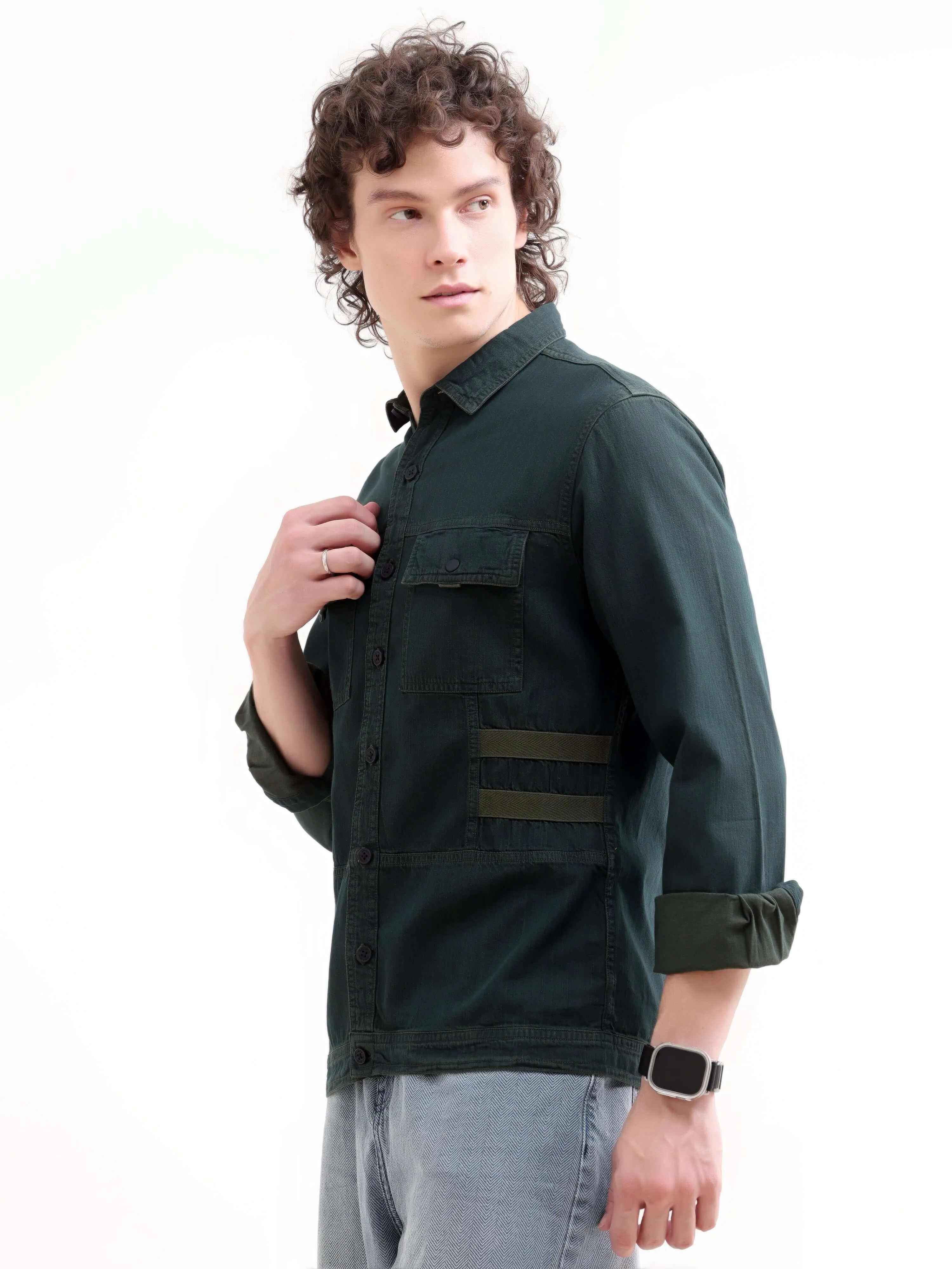 Stylish Eco-Friendly Green Denim Overshirt by Rubans