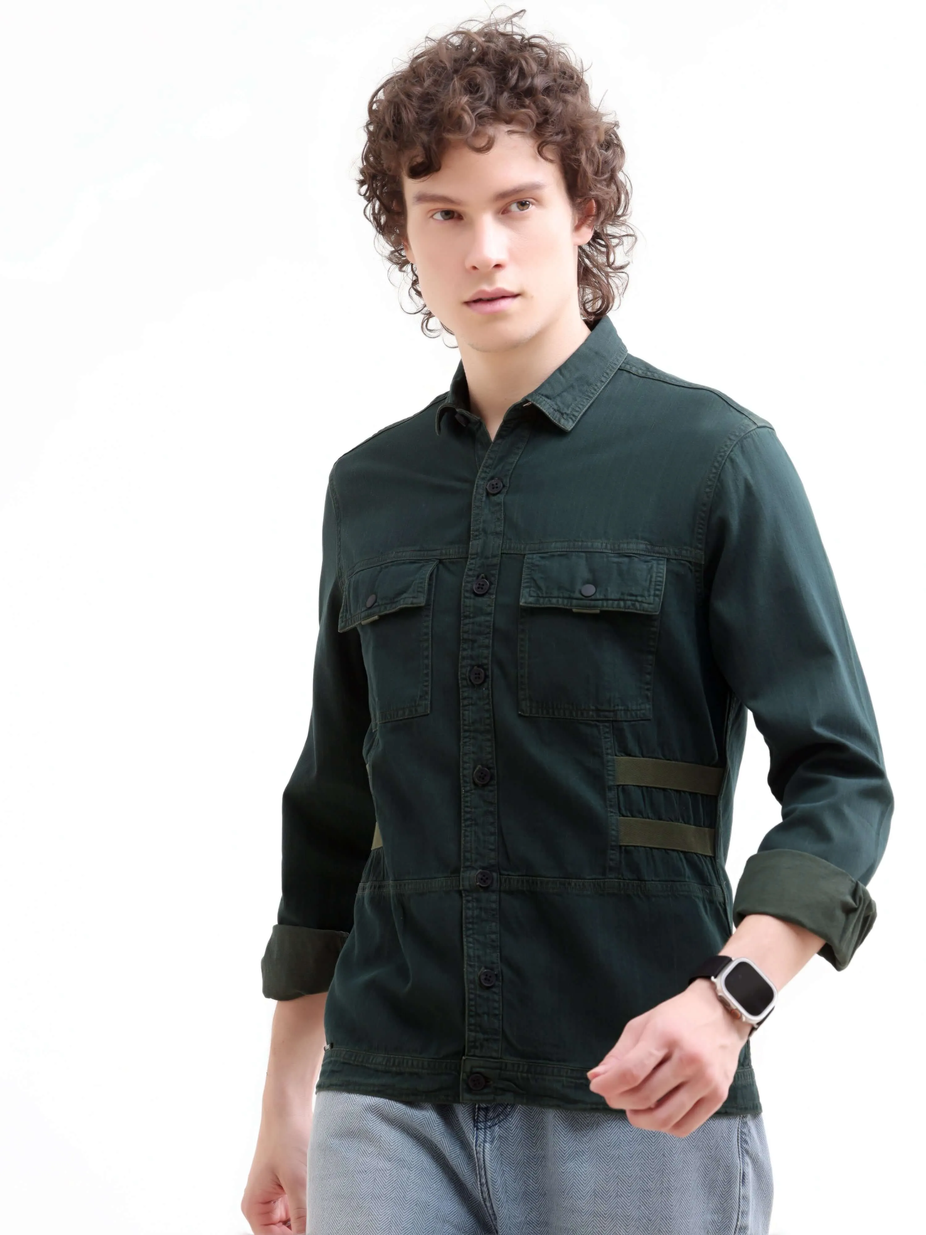 Stylish Eco-Friendly Green Denim Overshirt by Rubans