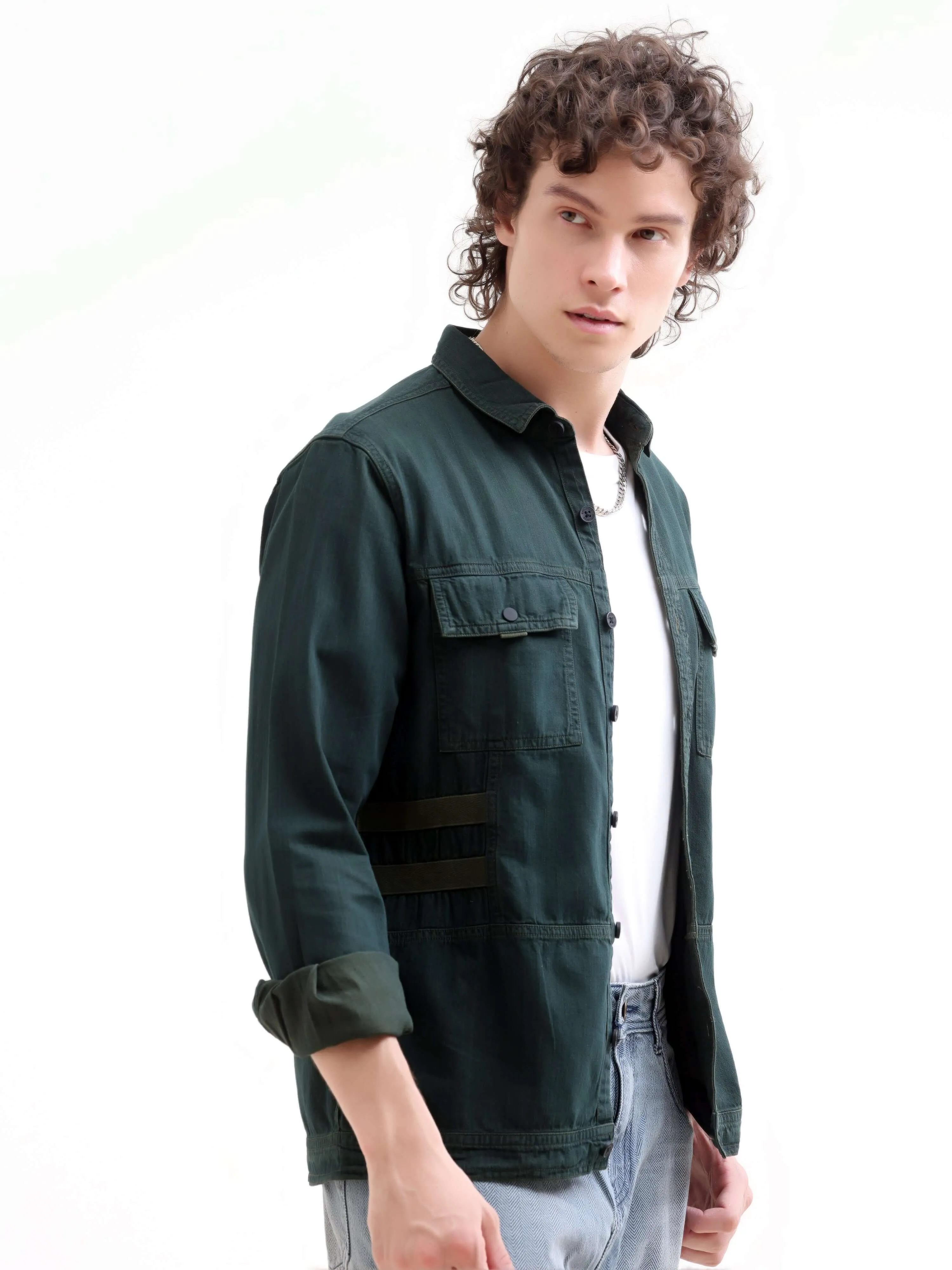 Stylish Eco-Friendly Green Denim Overshirt by Rubans