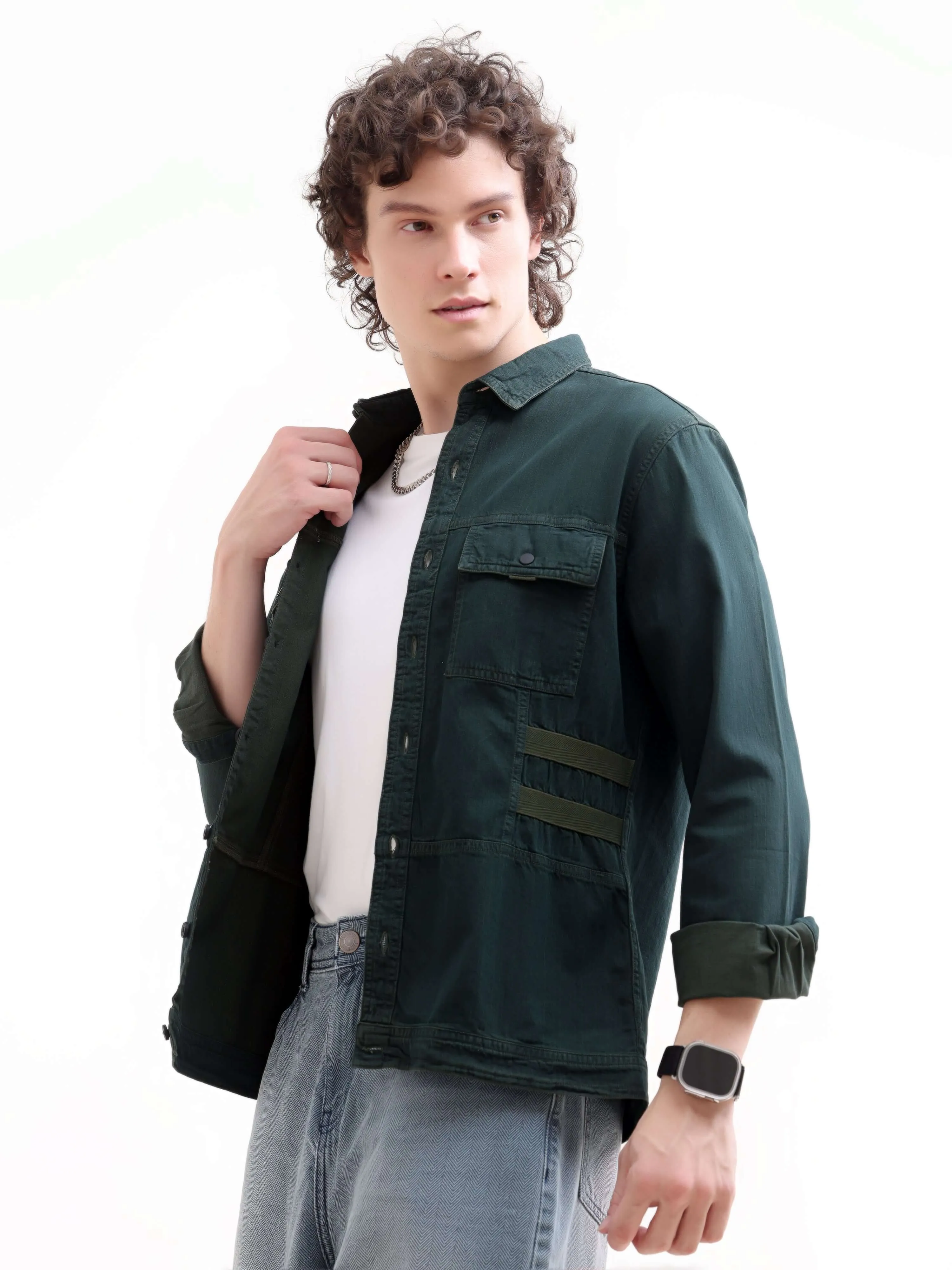 Stylish Eco-Friendly Green Denim Overshirt by Rubans